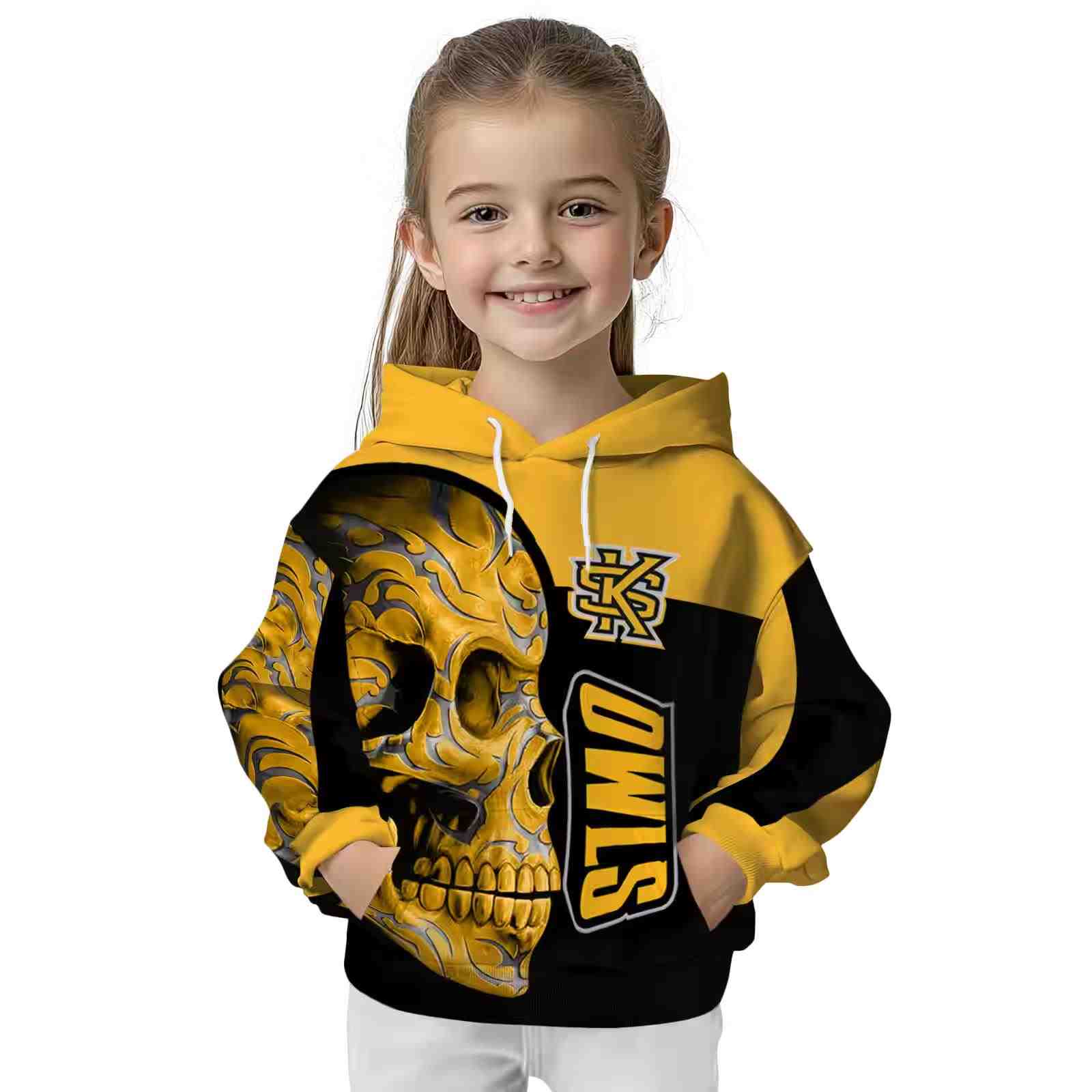 kennesaw state owls skull motif gold black hoodie top rated