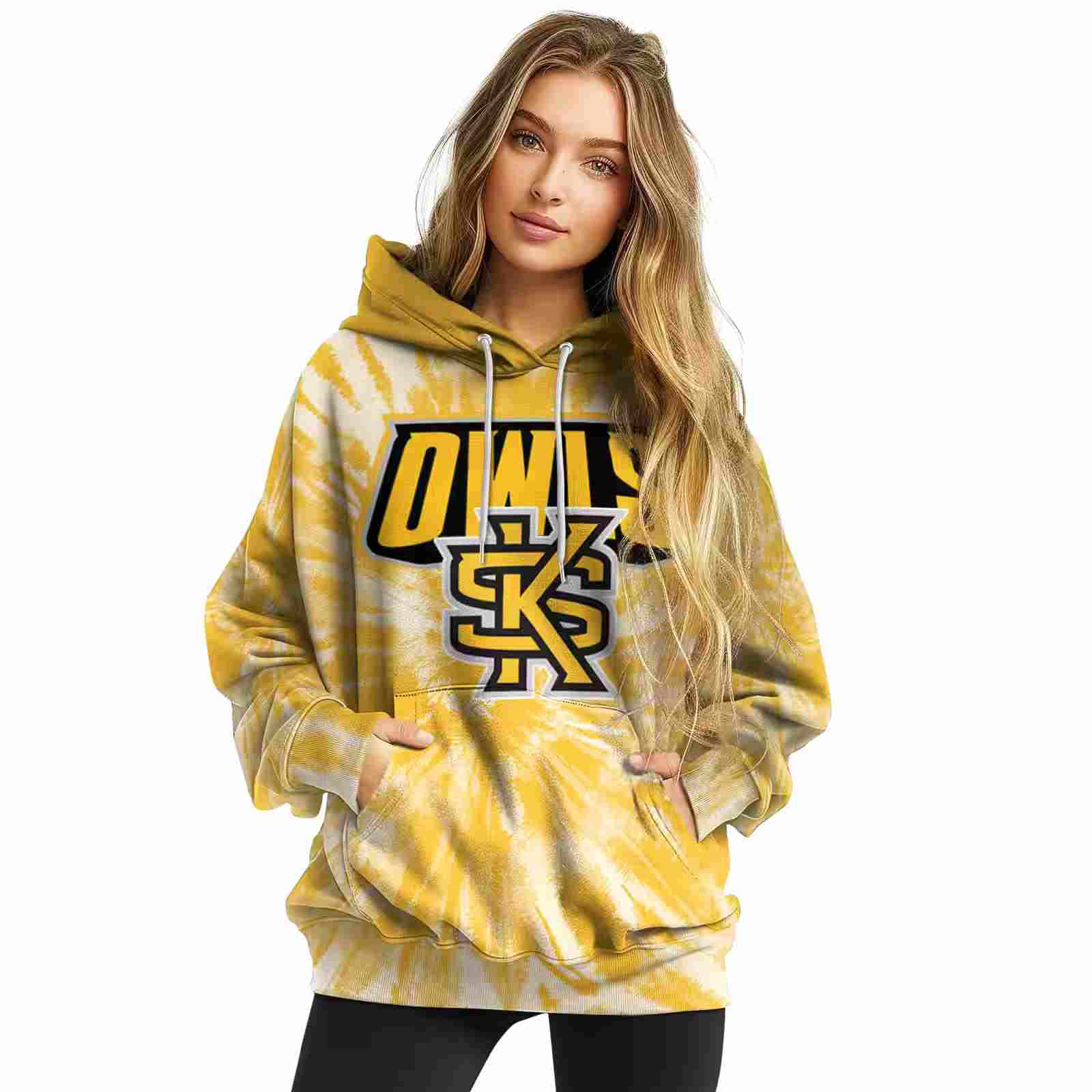 kennesaw state owls tie dye pattern gold hoodie high quality