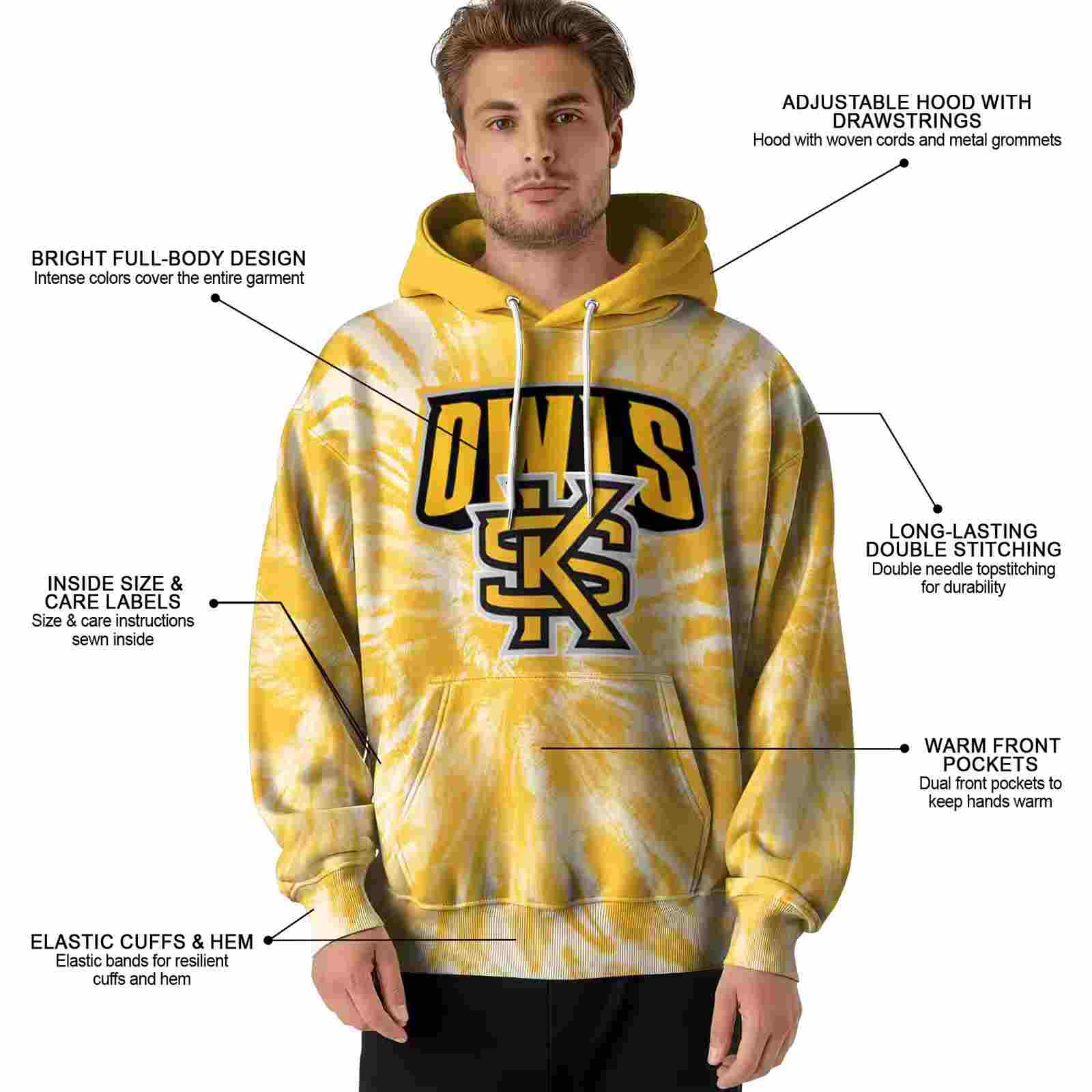 kennesaw state owls tie dye pattern gold hoodie latest model