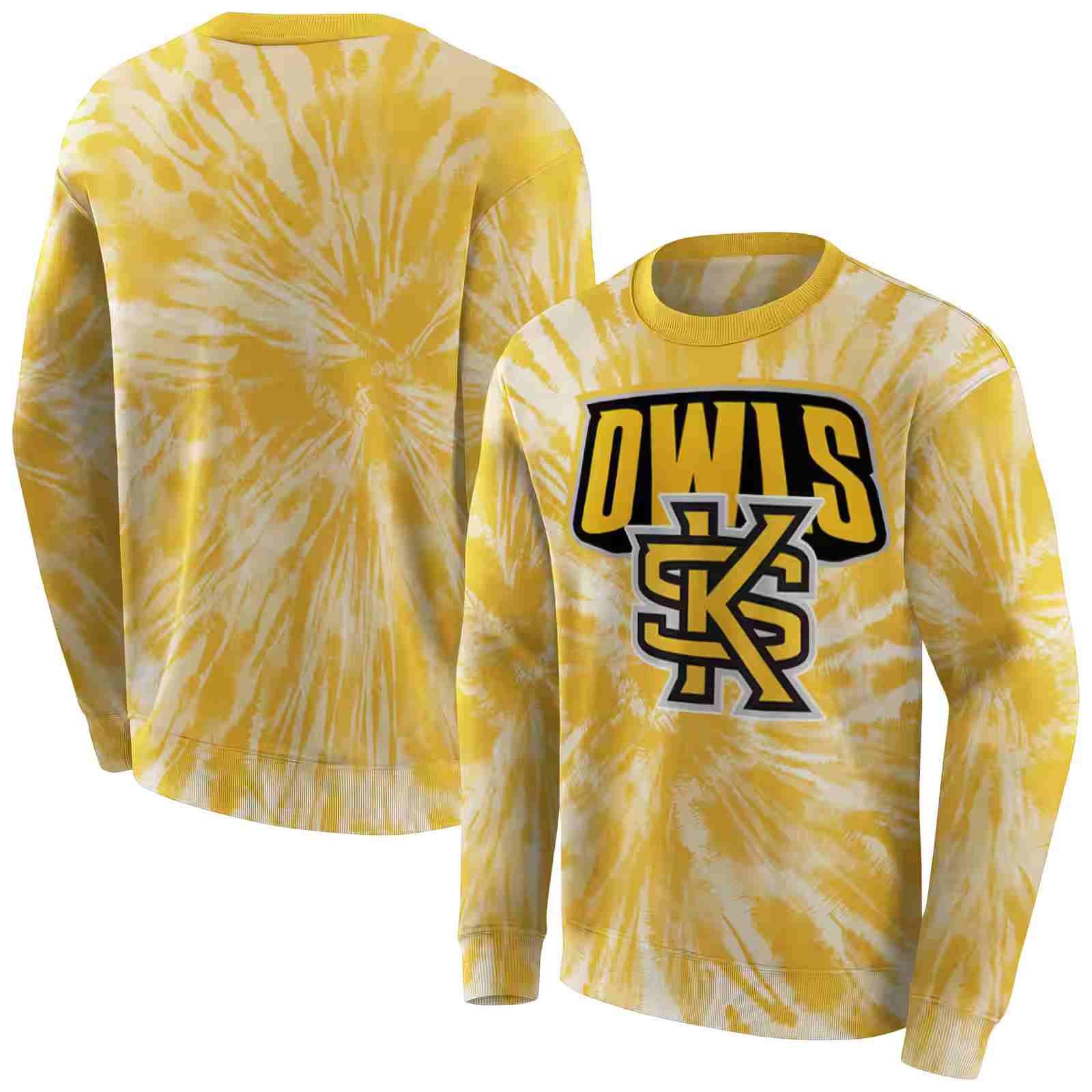 kennesaw state owls tie dye pattern gold hoodie premium grade