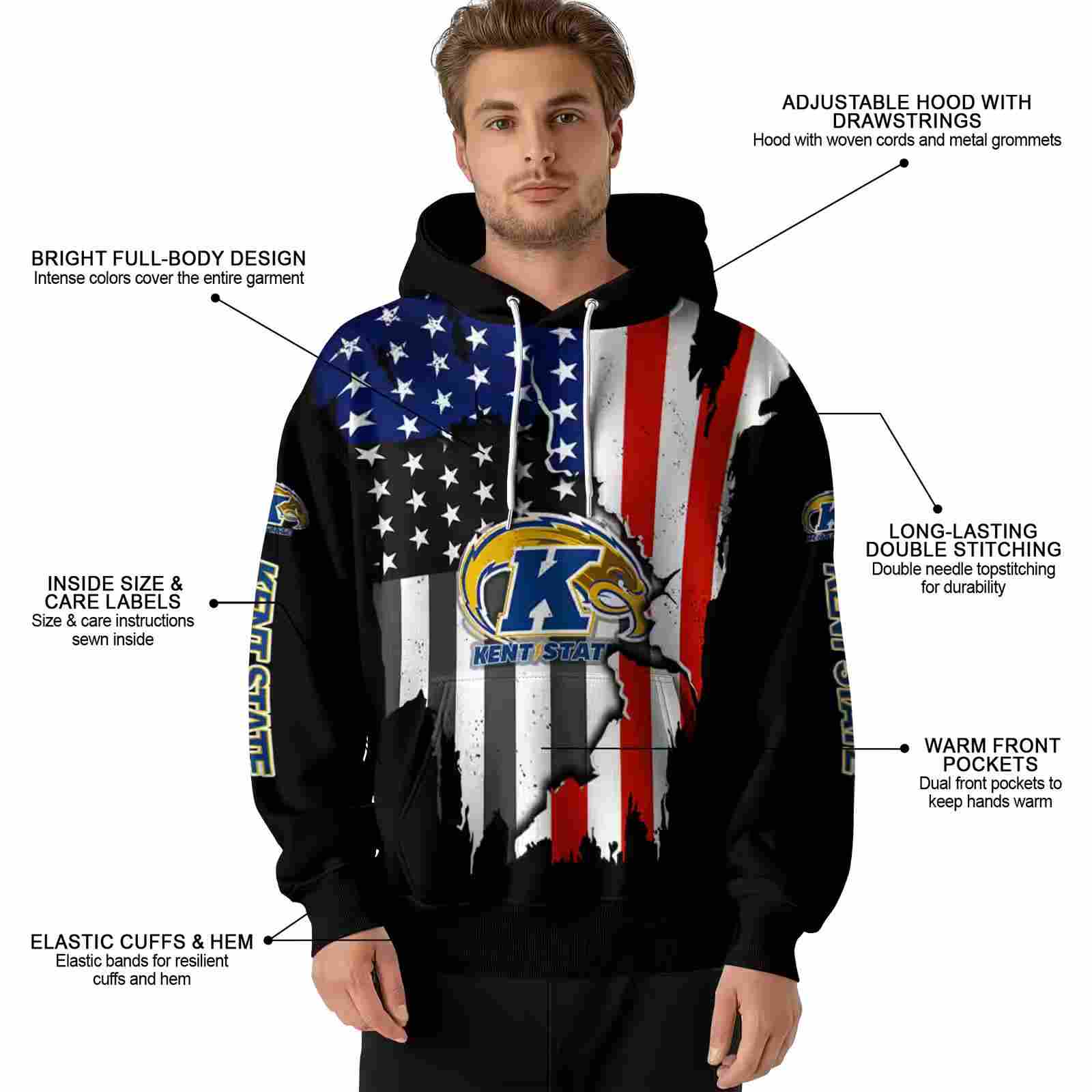 kent state golden flashes american pride black hoodie latest model