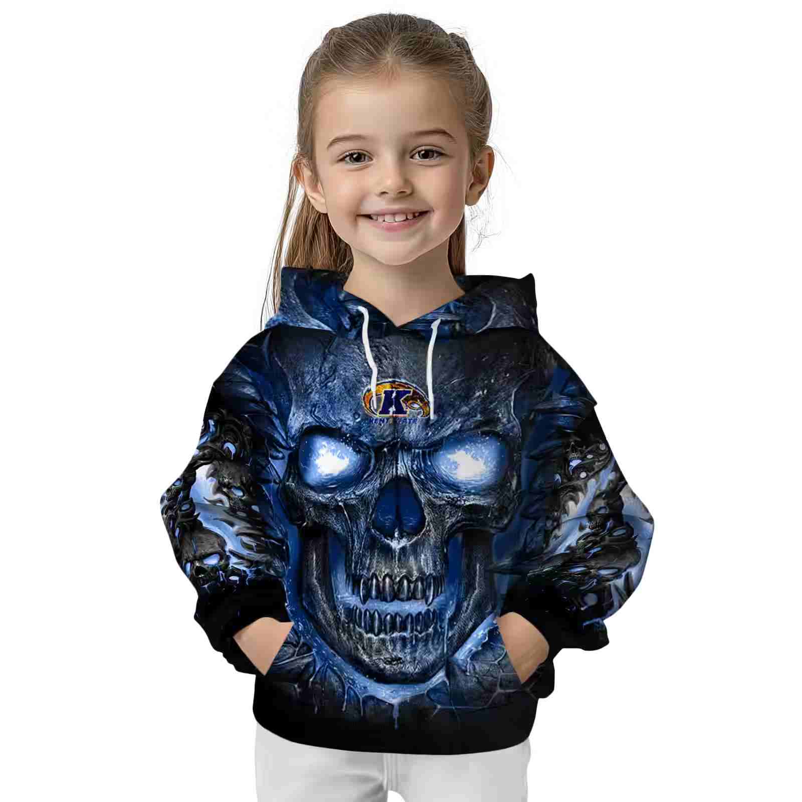 kent state golden flashes demonic skull navy blue black hoodie top rated