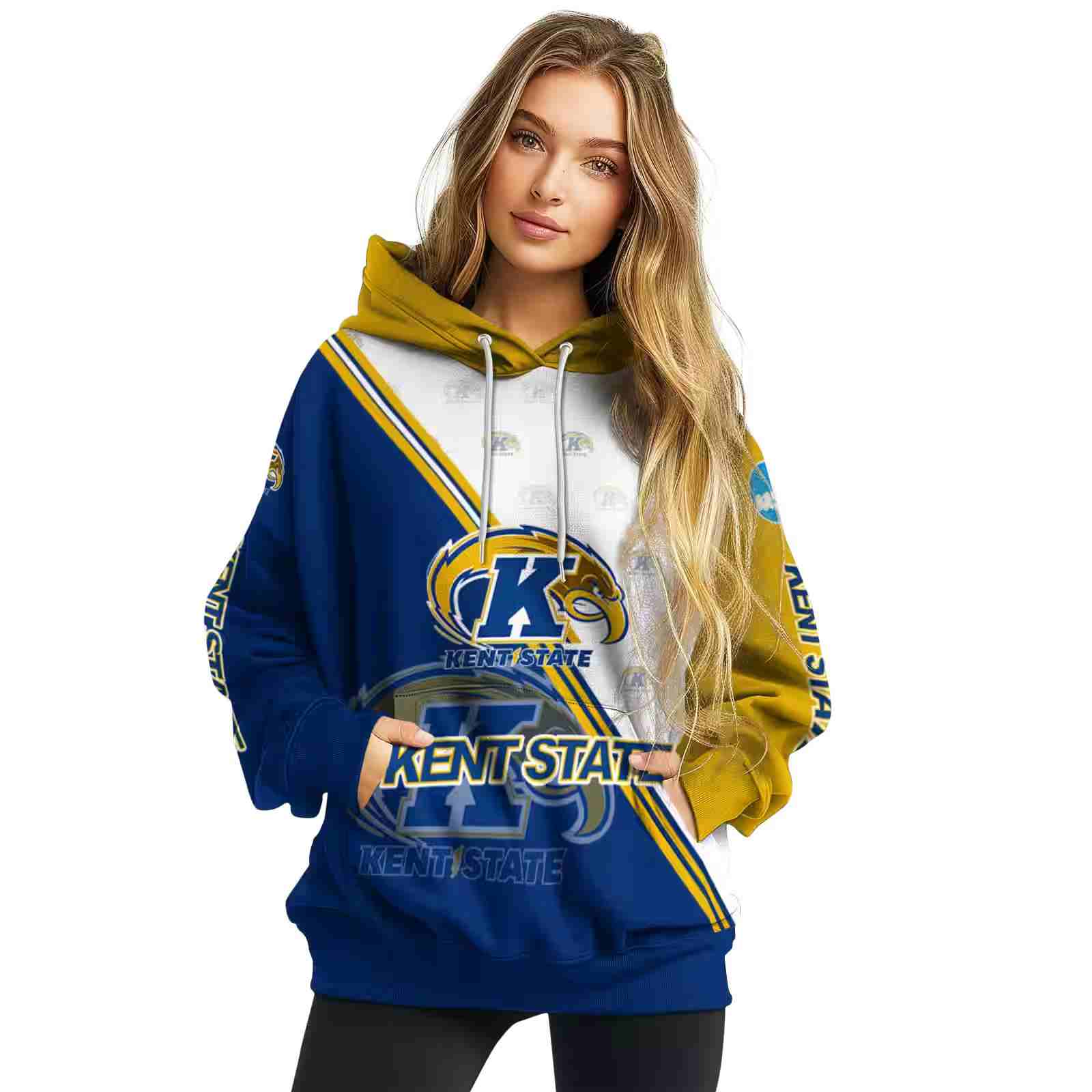 kent state golden flashes diagonal stripe navy blue white hoodie high quality