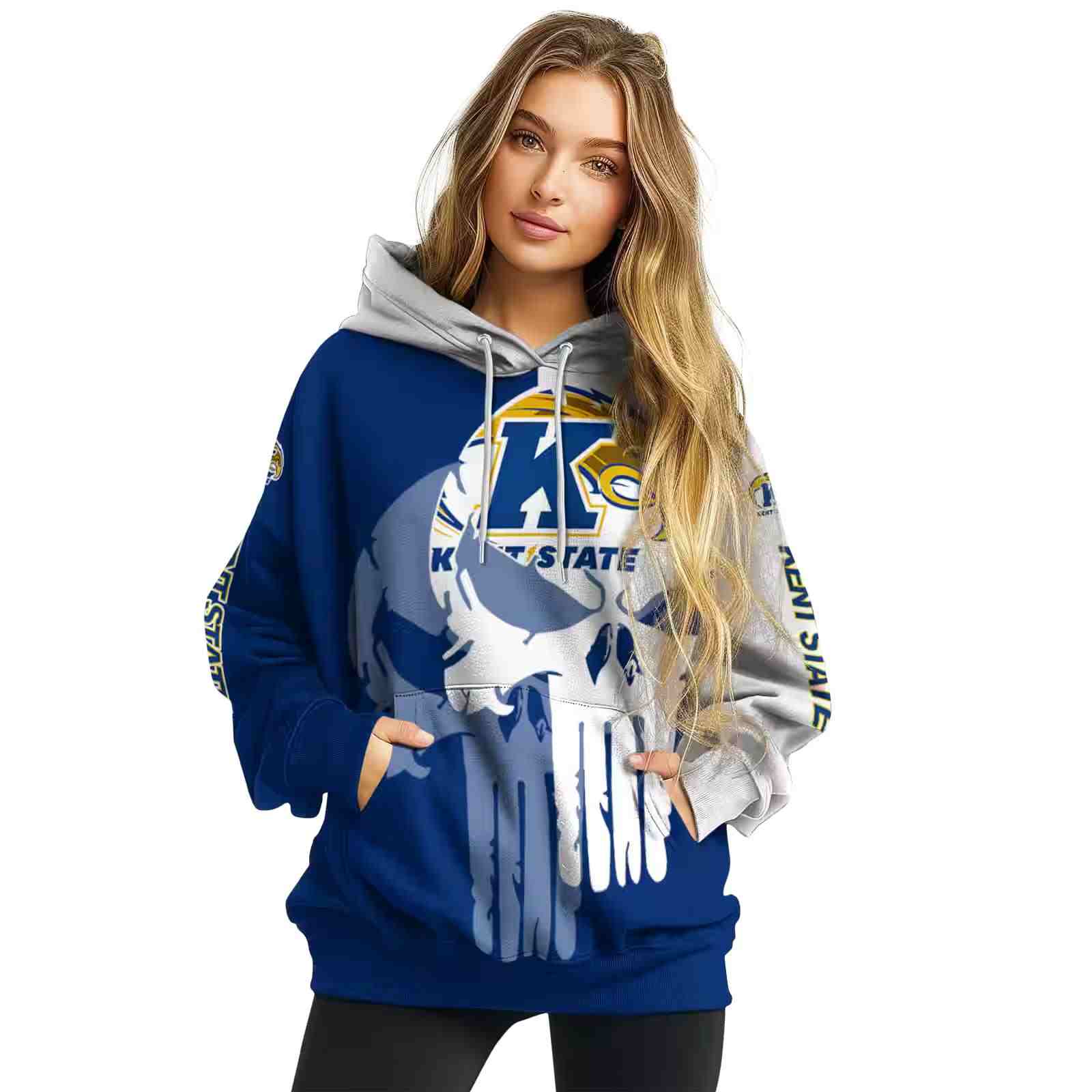 kent state golden flashes graphic punisher navy blue white hoodie high quality