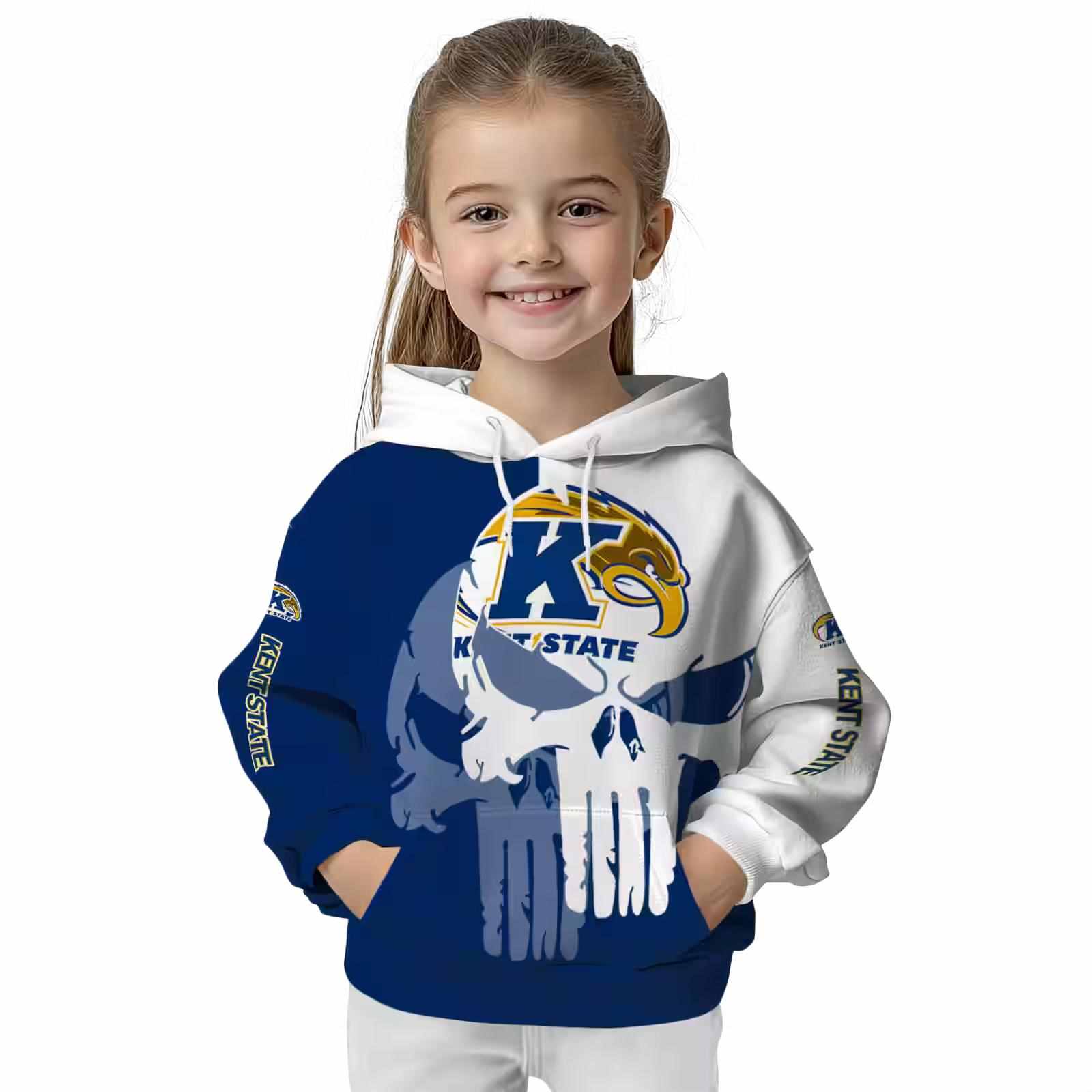 kent state golden flashes graphic punisher navy blue white hoodie top rated