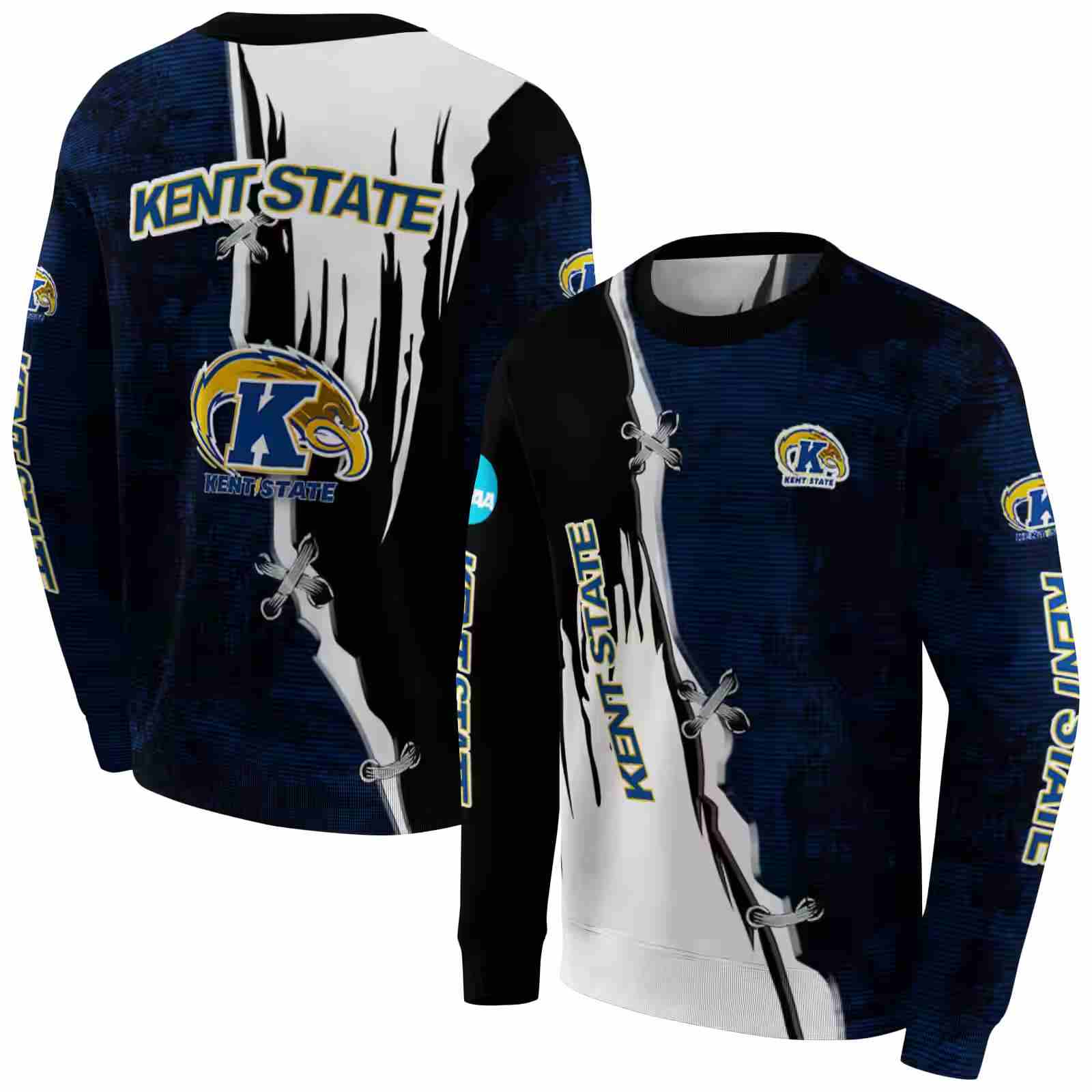 kent state golden flashes ripped pattern navy blue black white hoodie premium grade