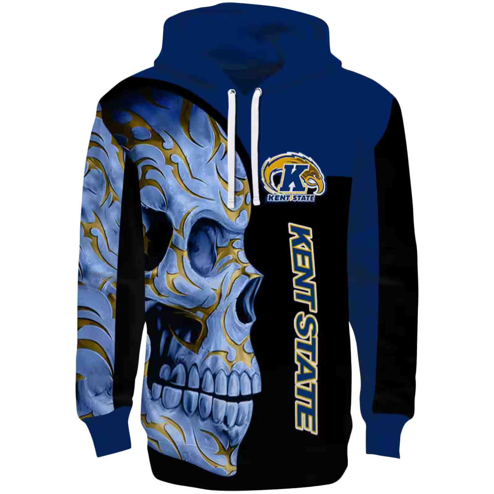 Kent State Golden Flashes Skull Motif Navy Blue Black Hoodie