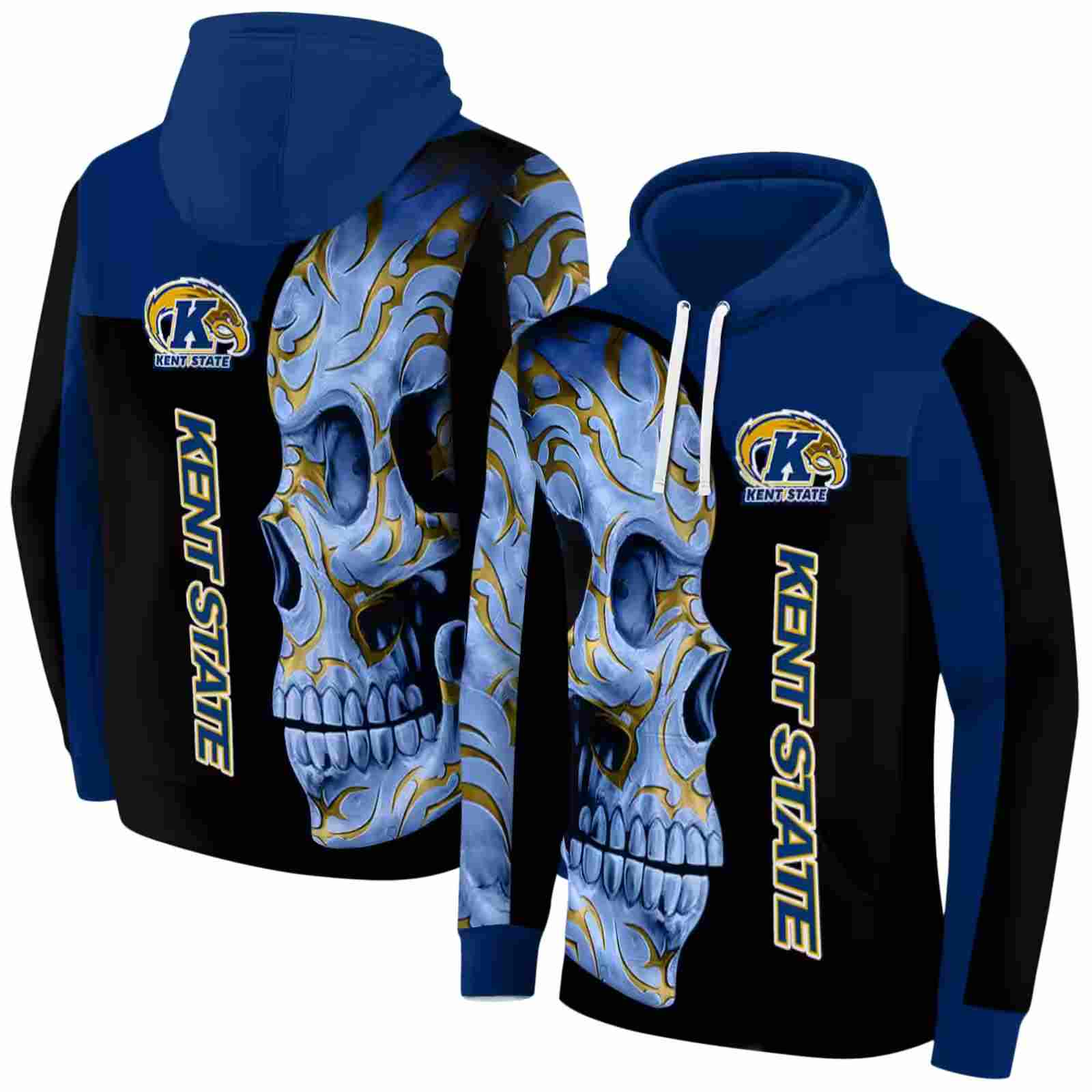 kent state golden flashes skull motif navy blue black hoodie fashion forward