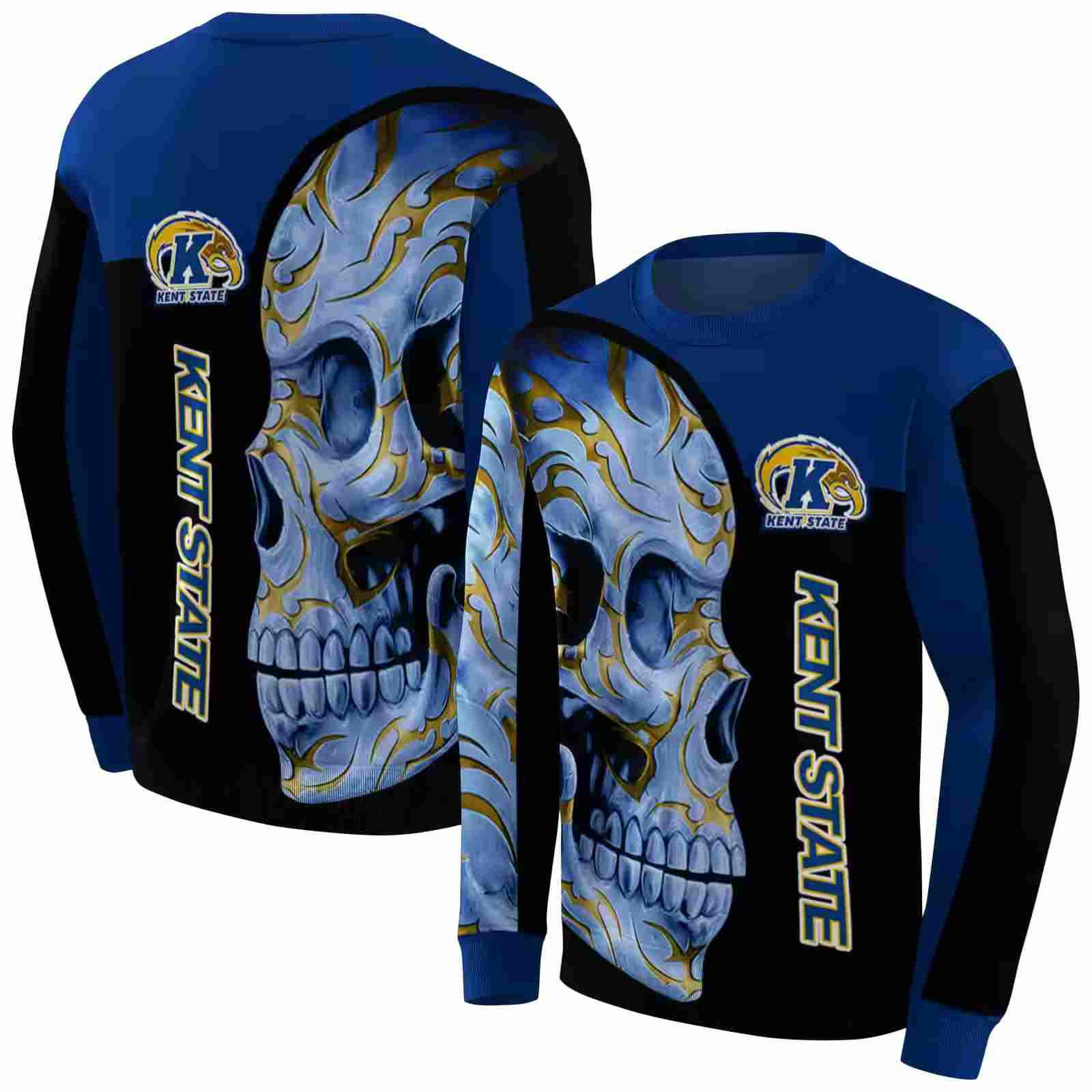 kent state golden flashes skull motif navy blue black hoodie premium grade