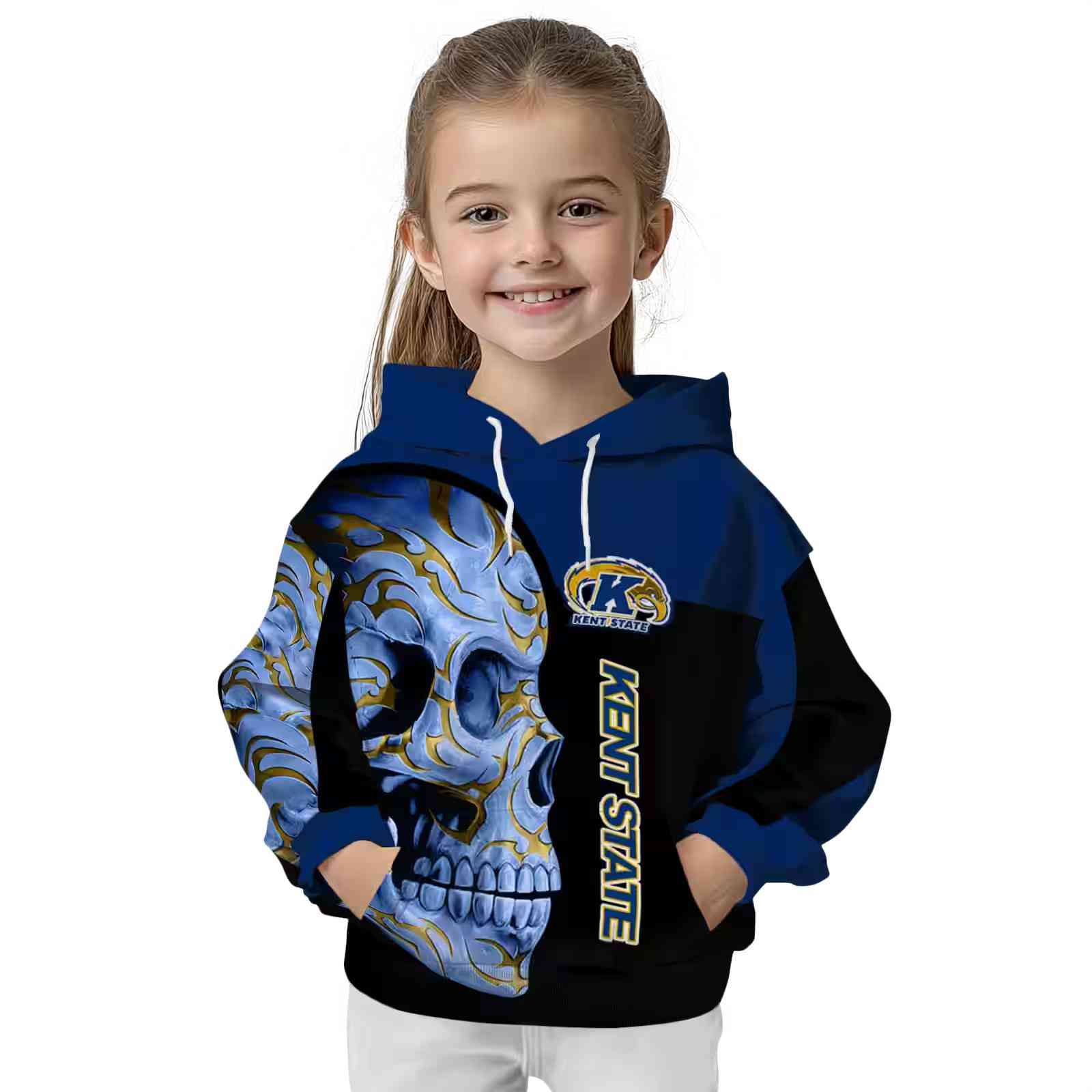 kent state golden flashes skull motif navy blue black hoodie top rated