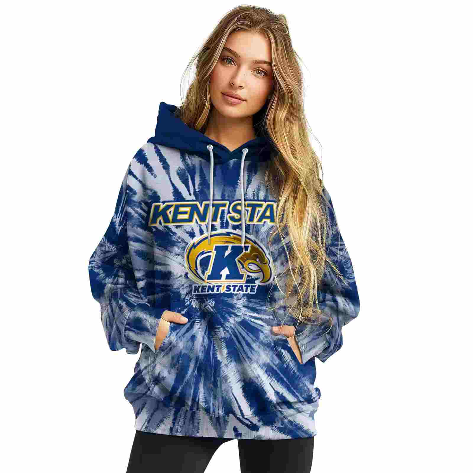 kent state golden flashes tie dye pattern navy blue hoodie high quality