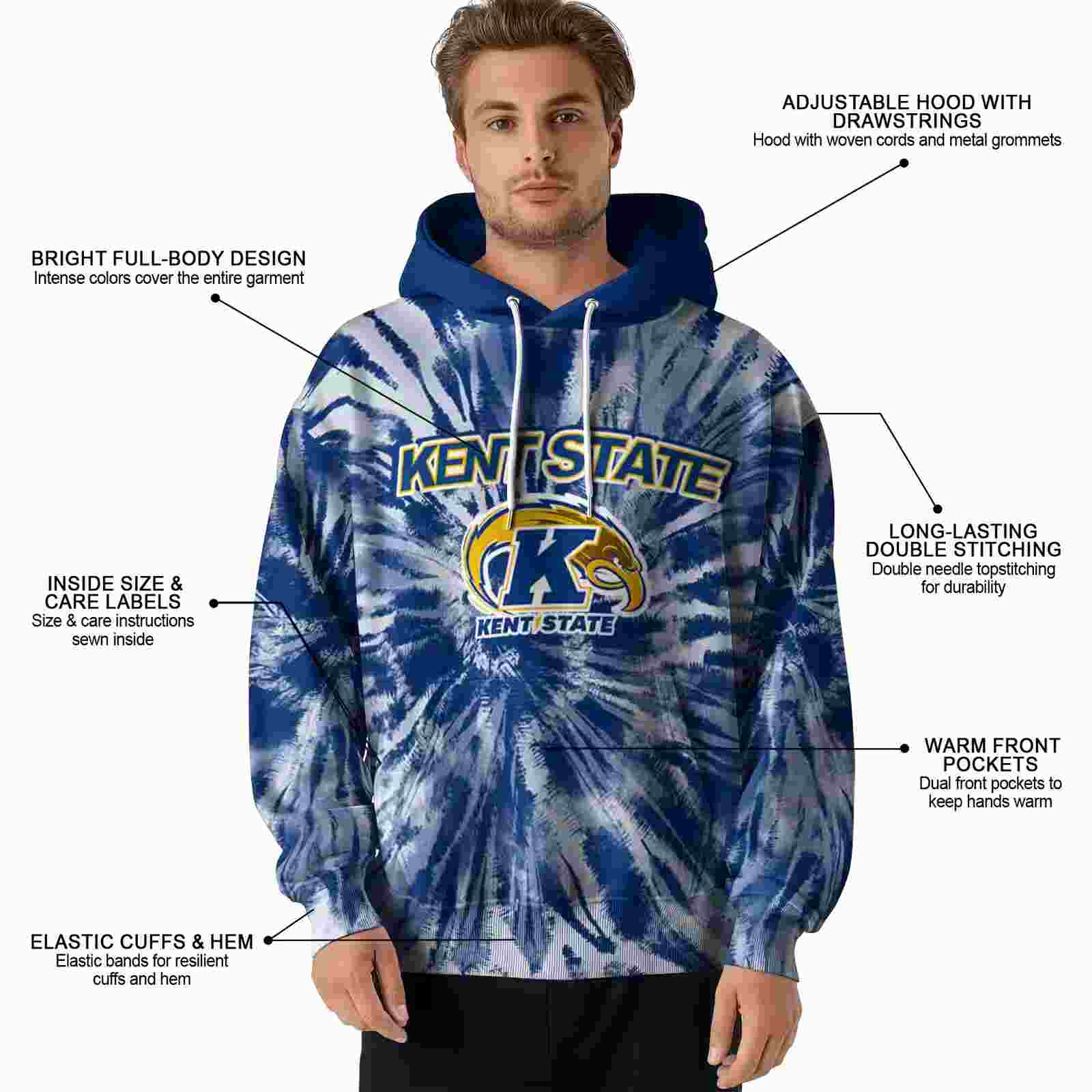 kent state golden flashes tie dye pattern navy blue hoodie latest model