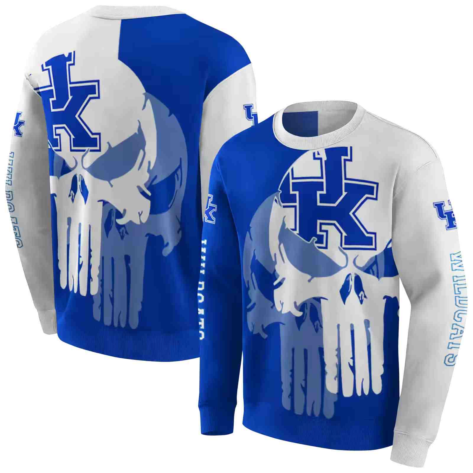 kentucky wildcats graphic punisher blue white hoodie premium grade