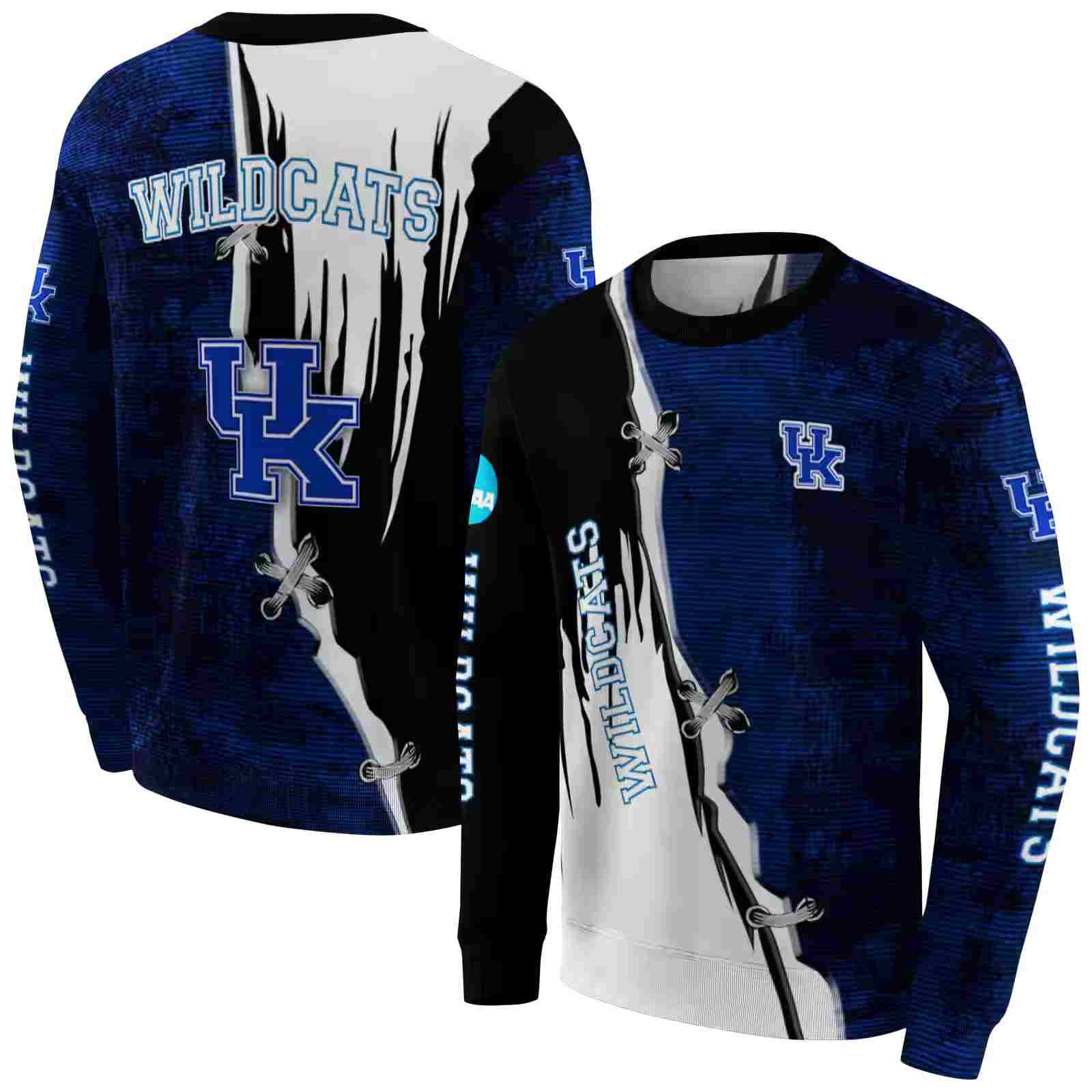 kentucky wildcats ripped pattern blue black white hoodie premium grade