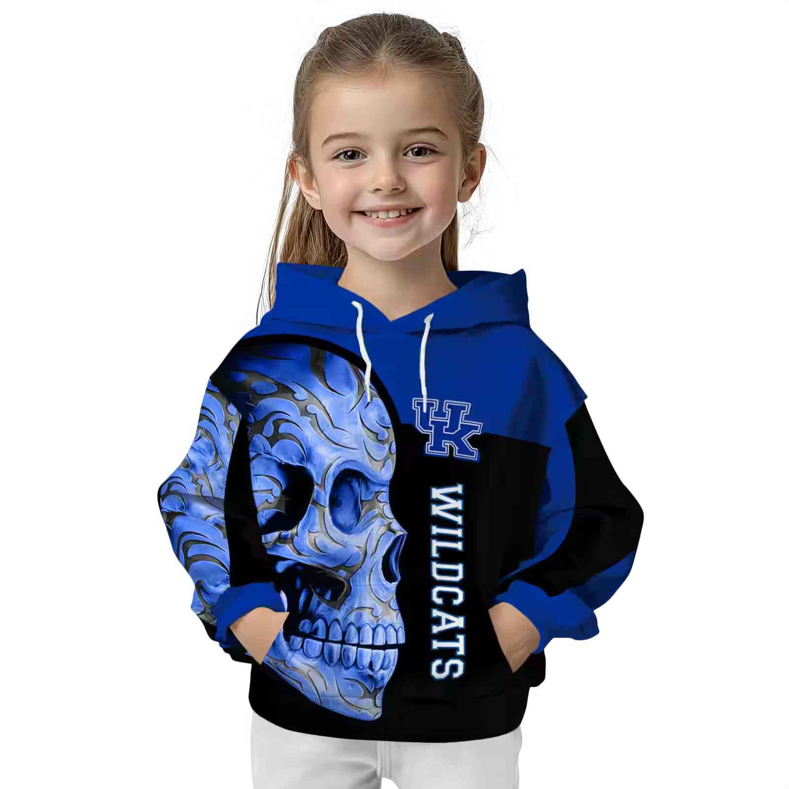 kentucky wildcats skull motif blue black hoodie top rated