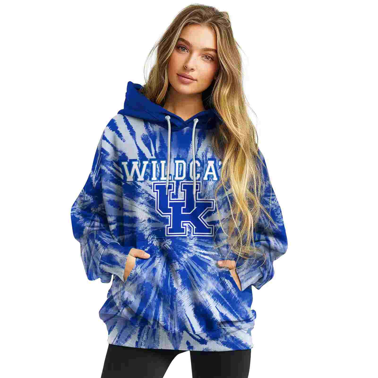 kentucky wildcats tie dye pattern blue hoodie high quality