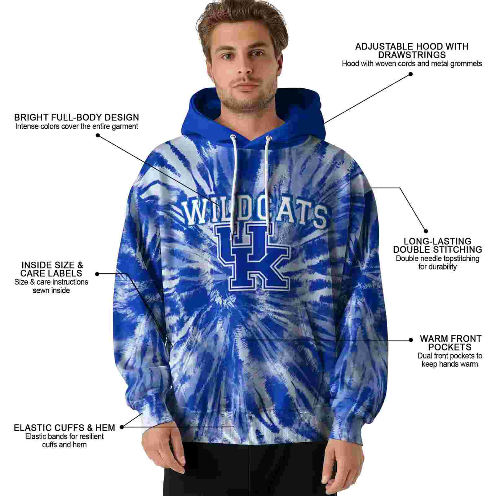 kentucky wildcats tie dye pattern blue hoodie latest model