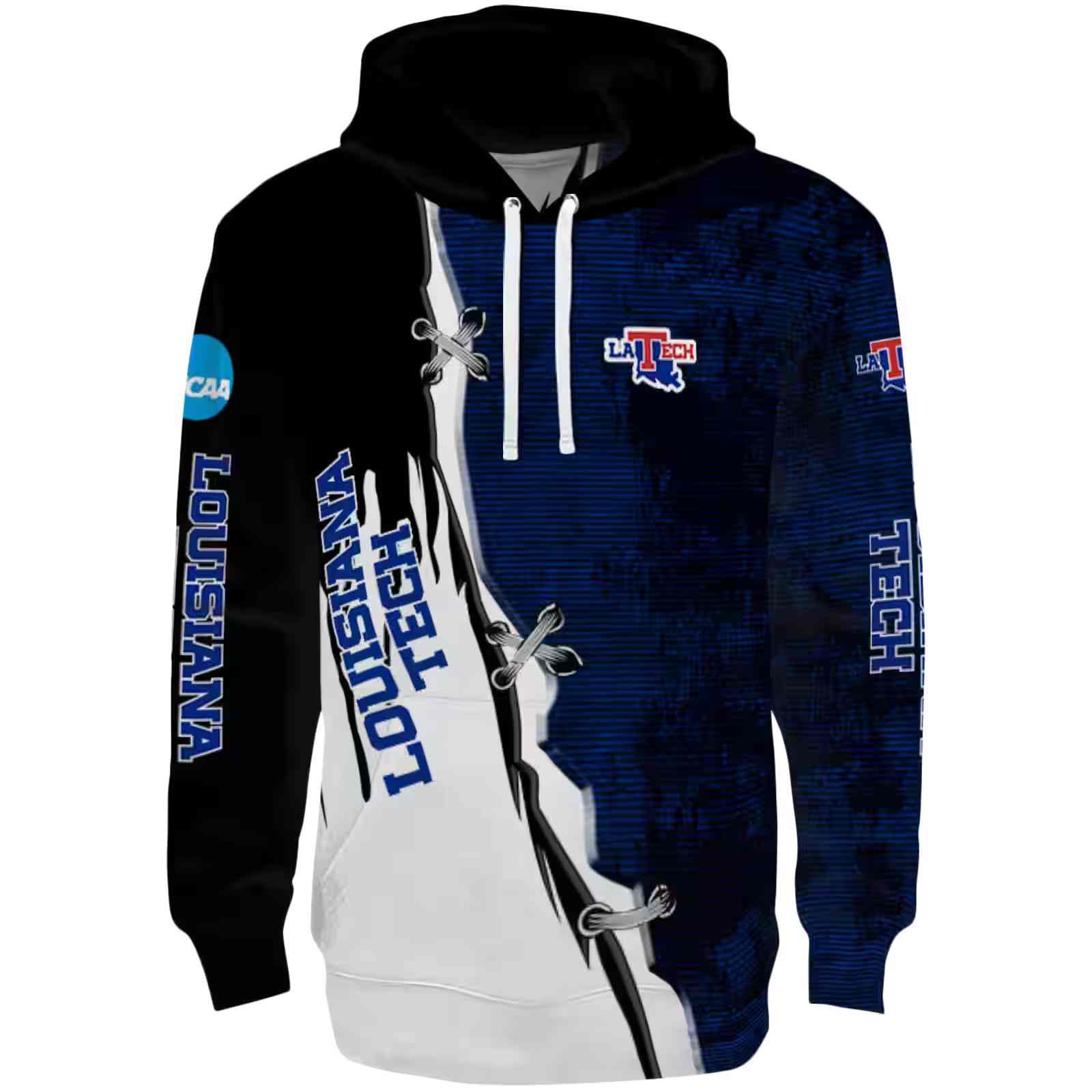 LA Tech Ripped Pattern Blue Black White Hoodie