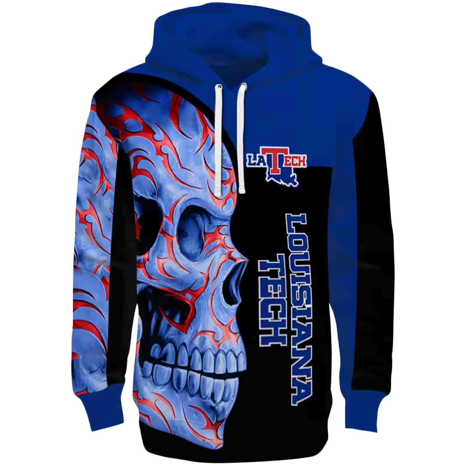 LA Tech Skull Motif Blue Black Hoodie