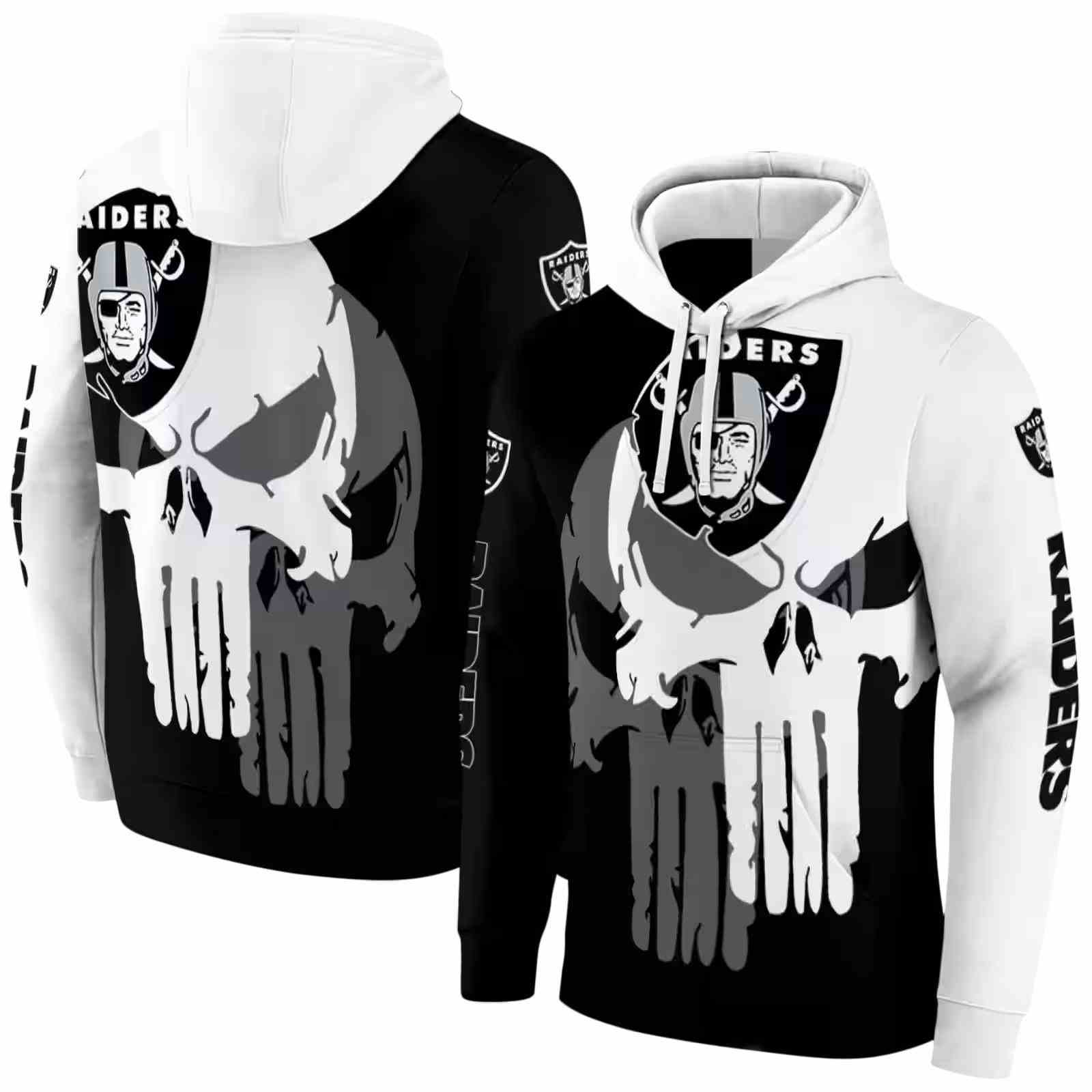 las vegas raiders graphic punisher black white hoodie fashion forward