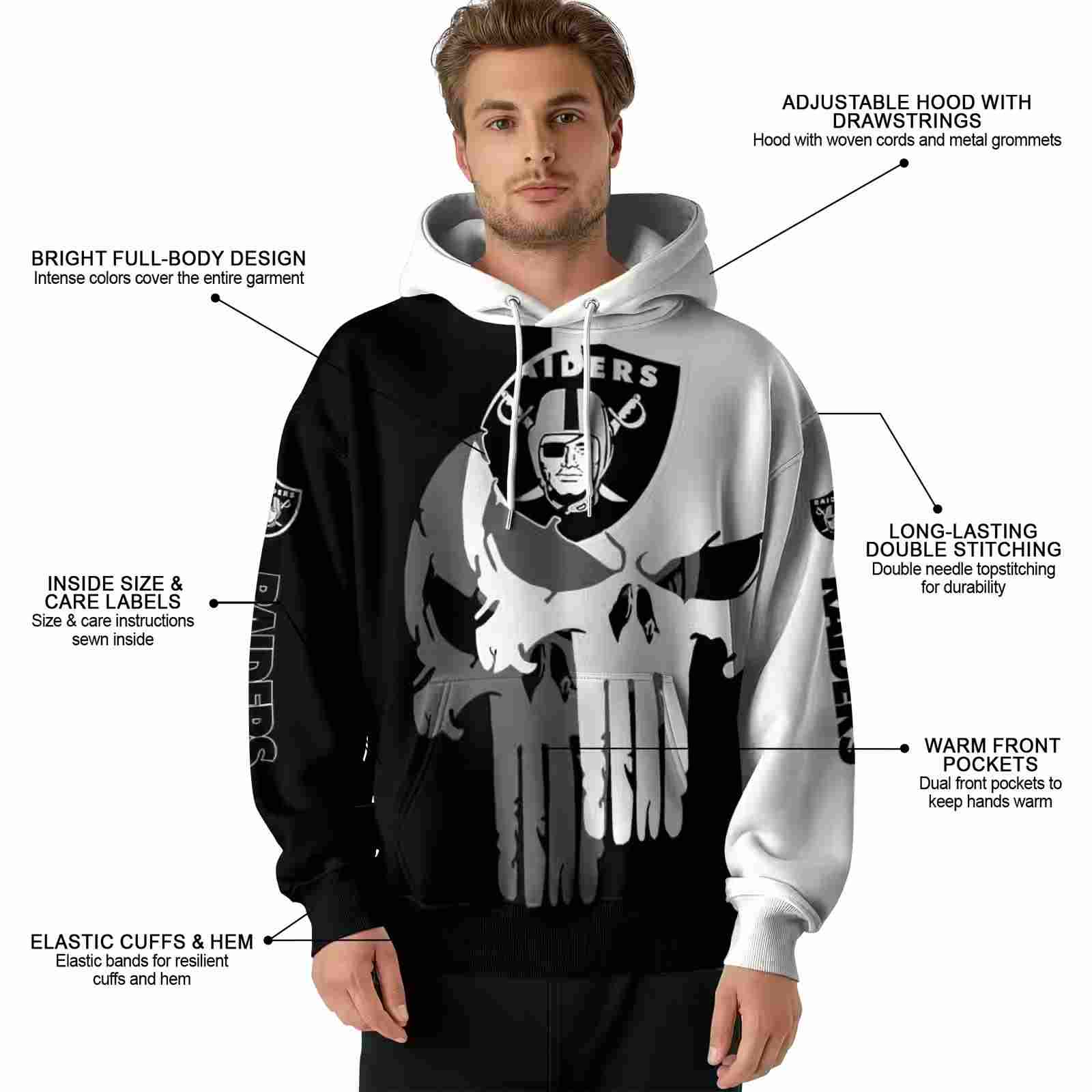 las vegas raiders graphic punisher black white hoodie latest model