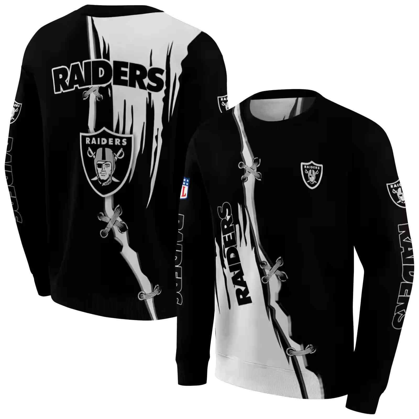 las vegas raiders ripped pattern black white hoodie premium grade