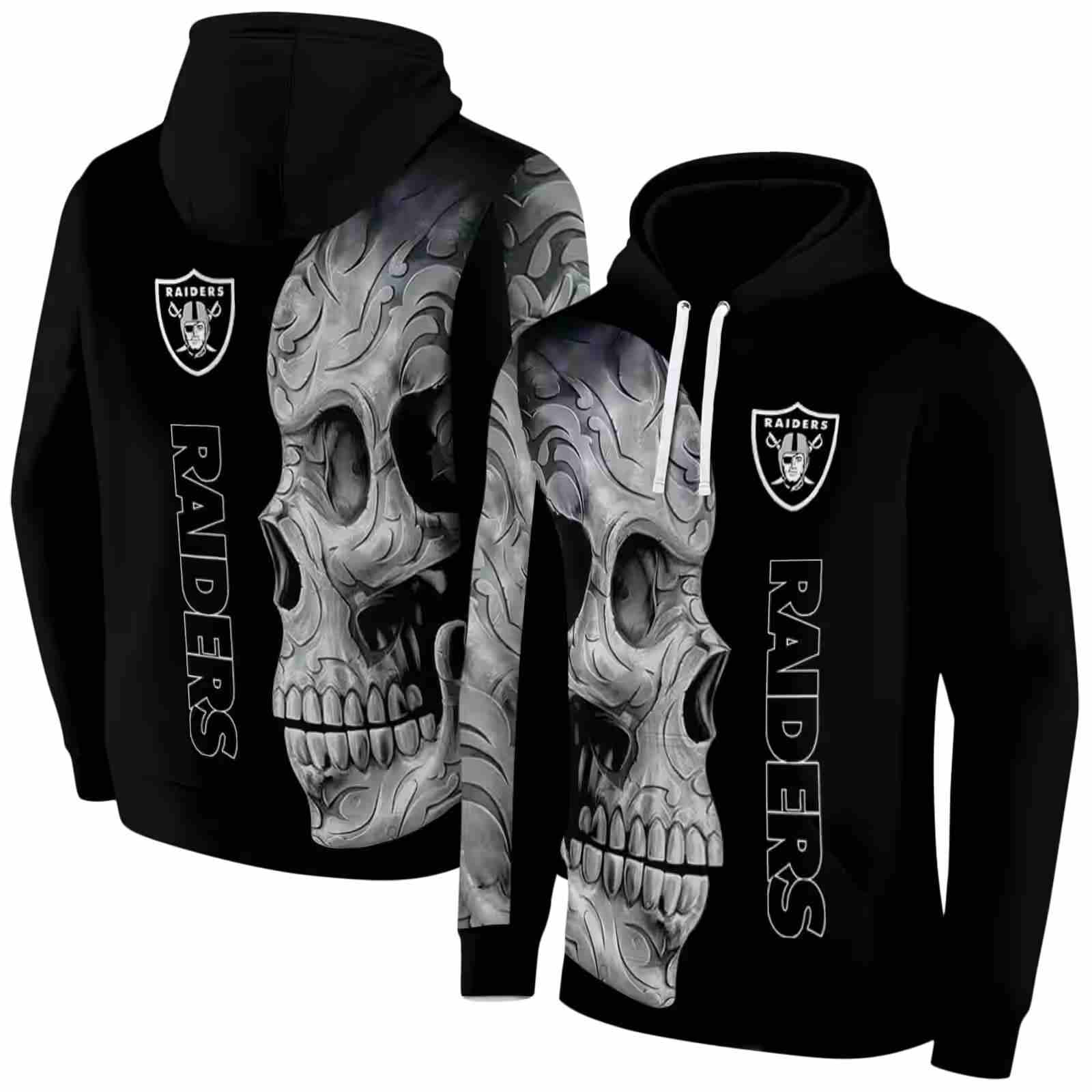 las vegas raiders skull motif black hoodie fashion forward