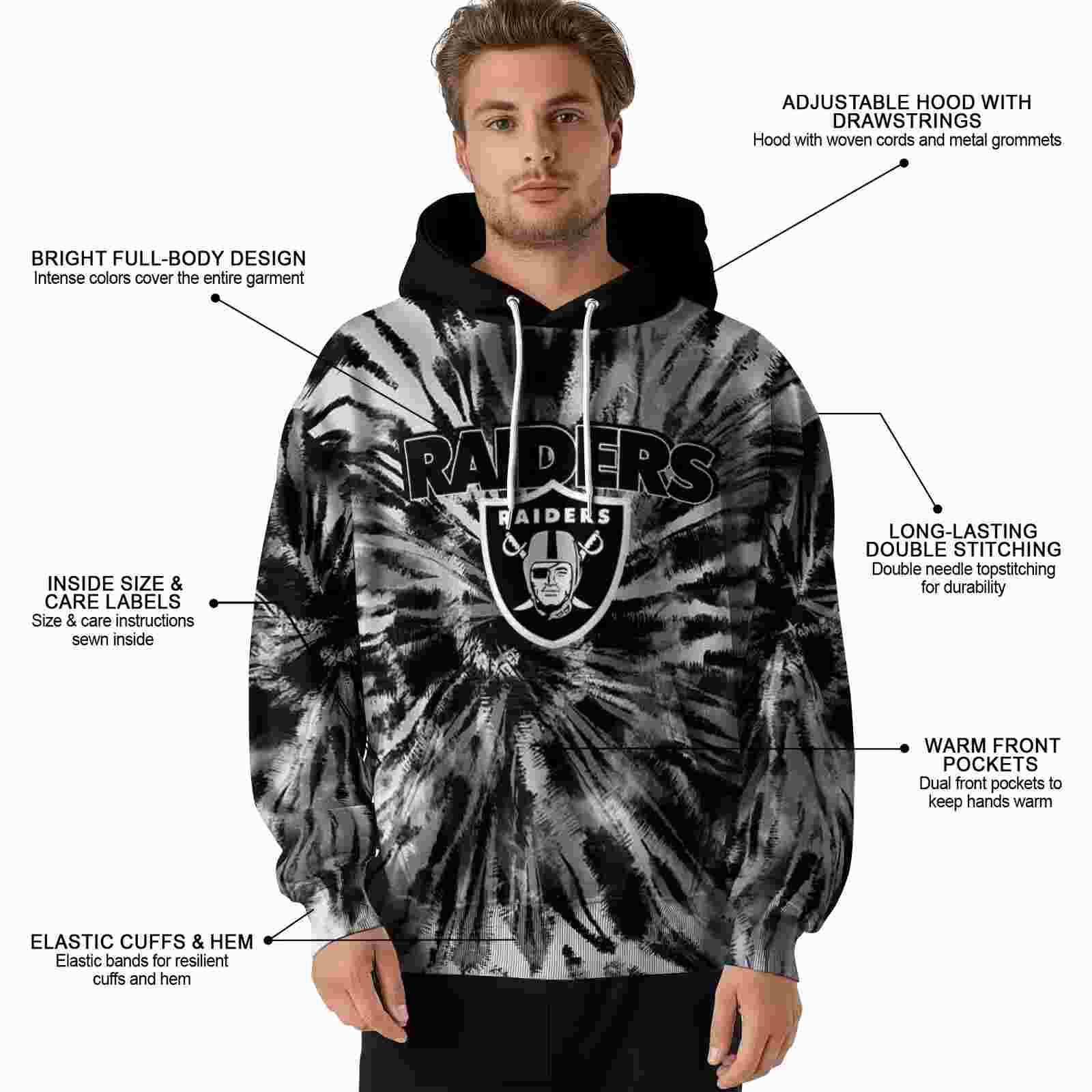 las vegas raiders tie dye pattern black hoodie latest model