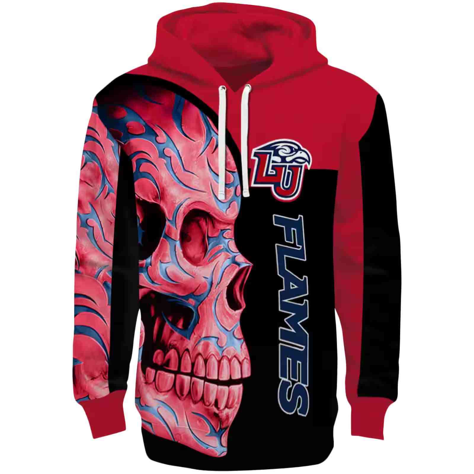 Liberty Flames Skull Motif Red Black Hoodie