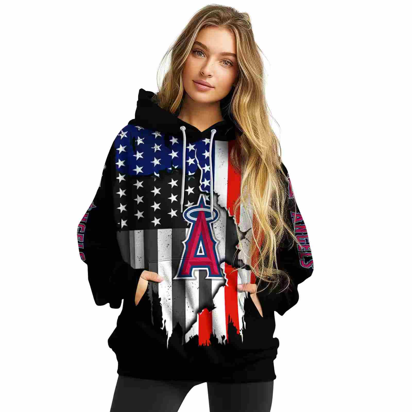 los angeles angels american pride black hoodie high quality