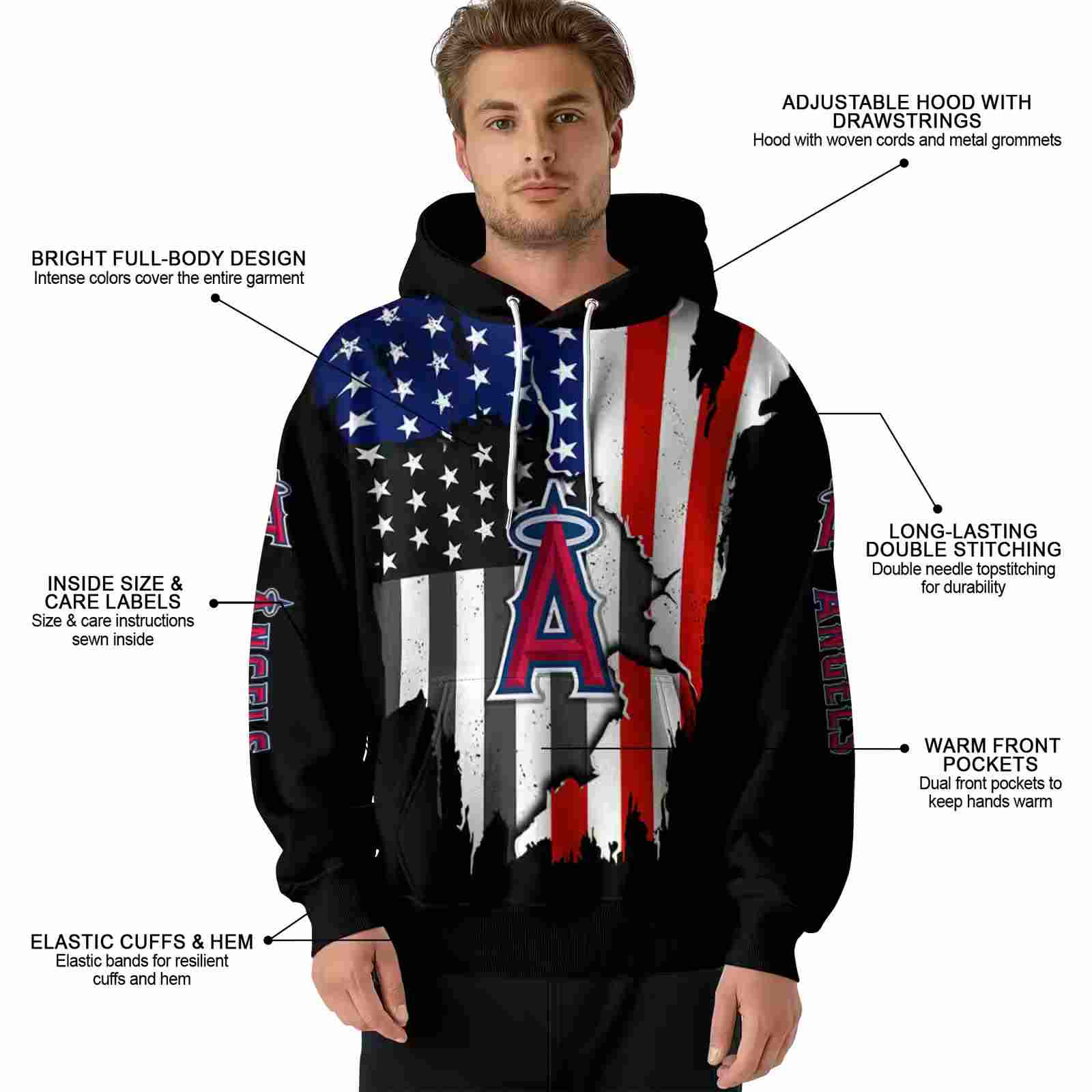 los angeles angels american pride black hoodie latest model