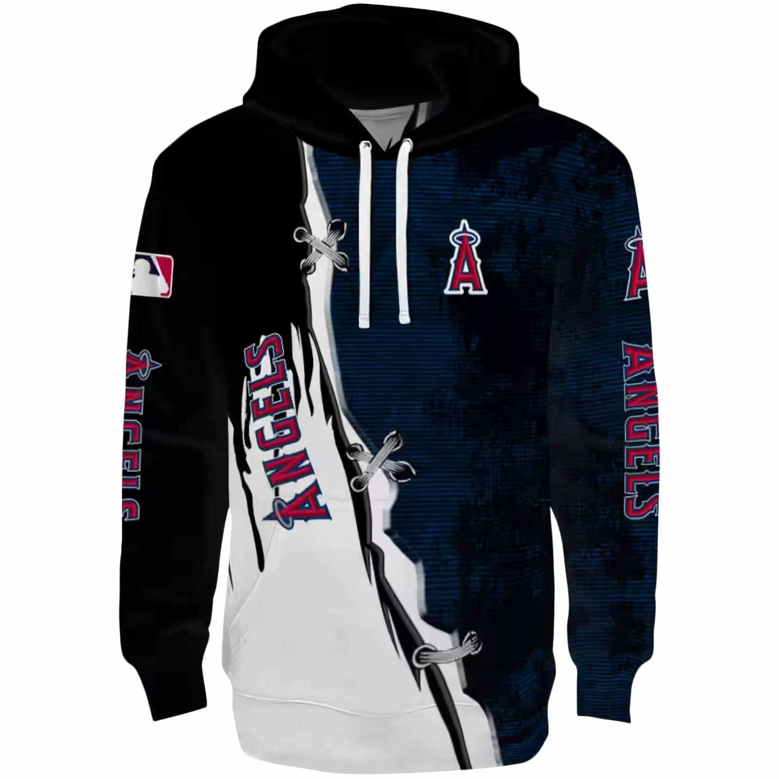 Los Angeles Angels Ripped Pattern Blue Black White Hoodie