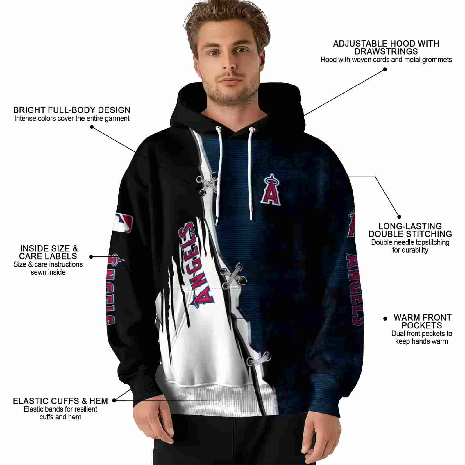 los angeles angels ripped pattern blue black white hoodie latest model