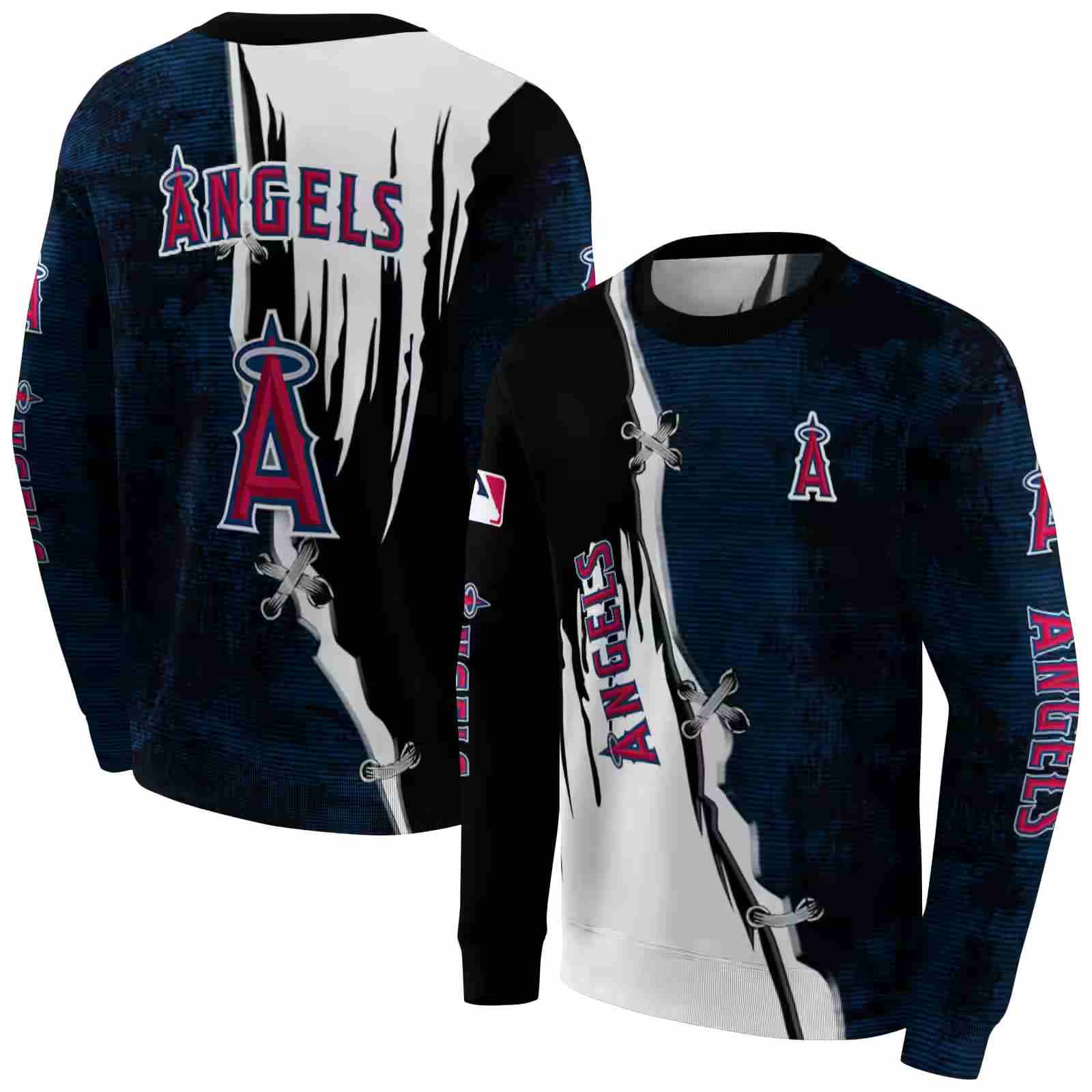 los angeles angels ripped pattern blue black white hoodie premium grade