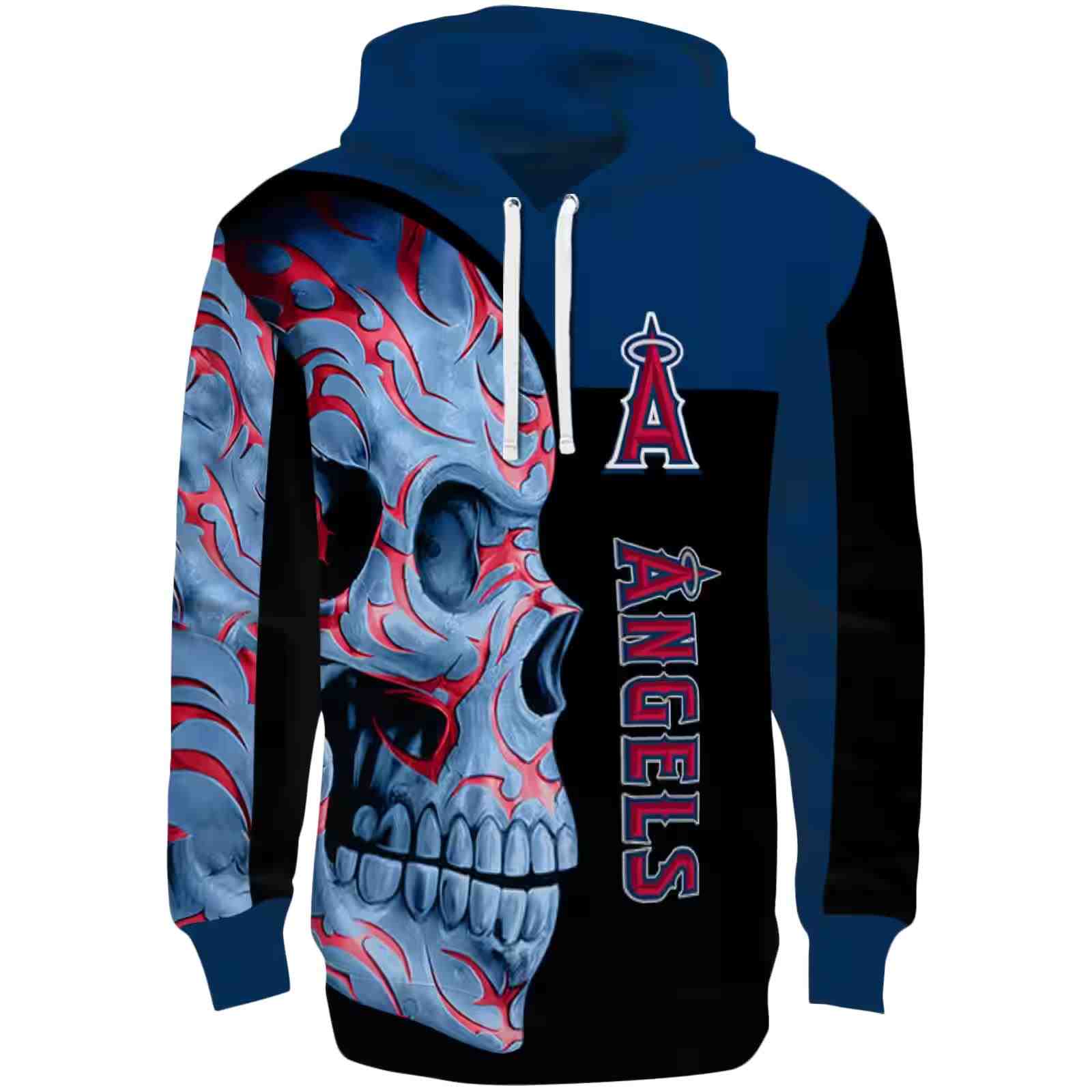 Los Angeles Angels Skull Motif Blue Black Hoodie