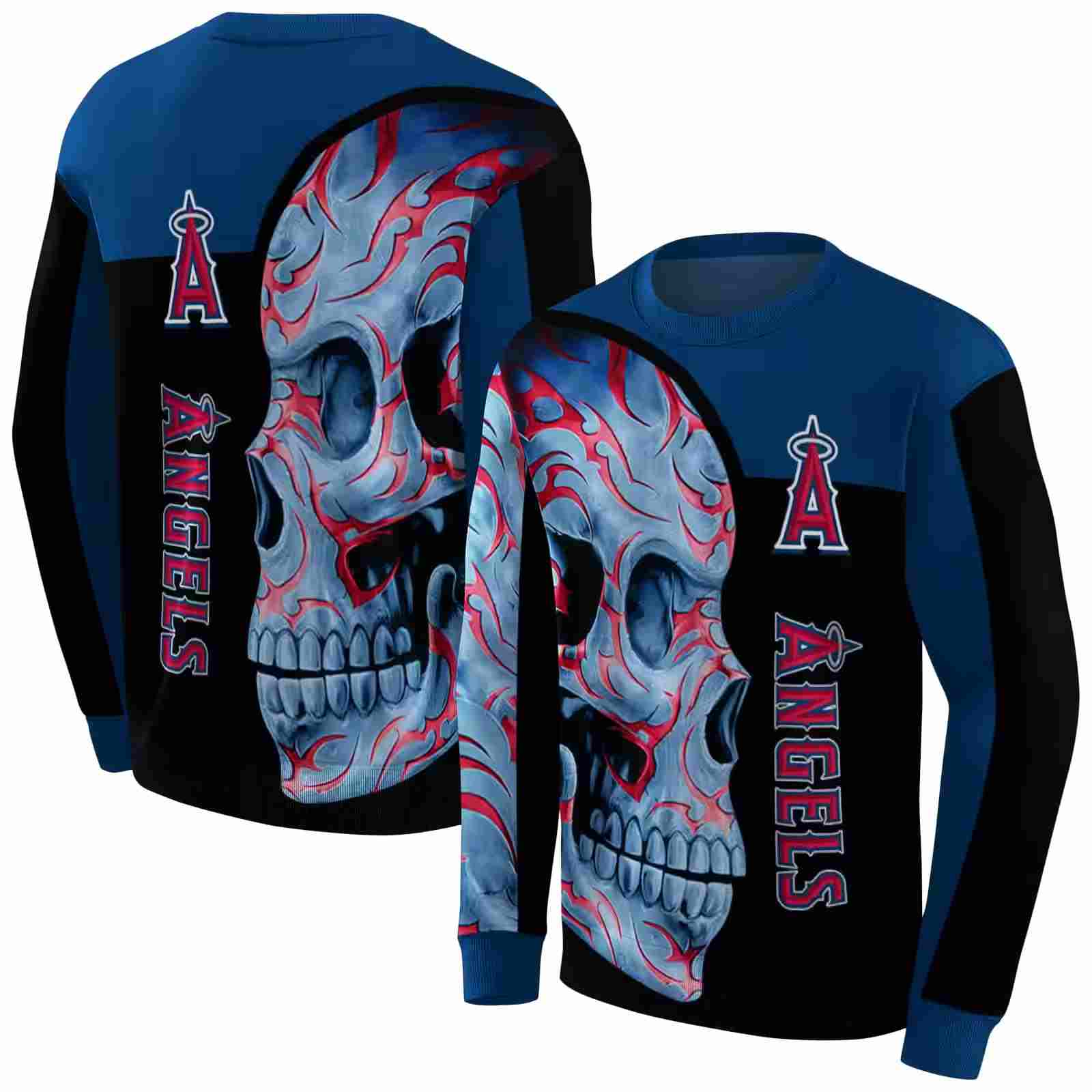 los angeles angels skull motif blue black hoodie premium grade