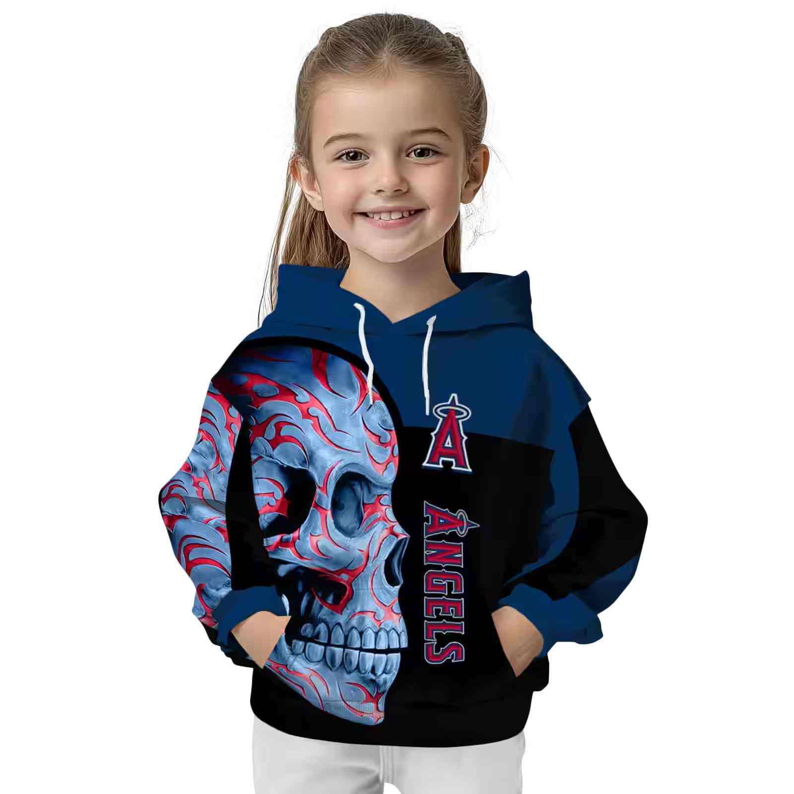 los angeles angels skull motif blue black hoodie top rated