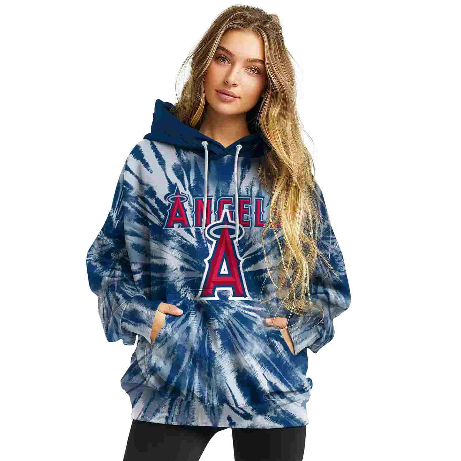 los angeles angels tie dye pattern blue hoodie high quality