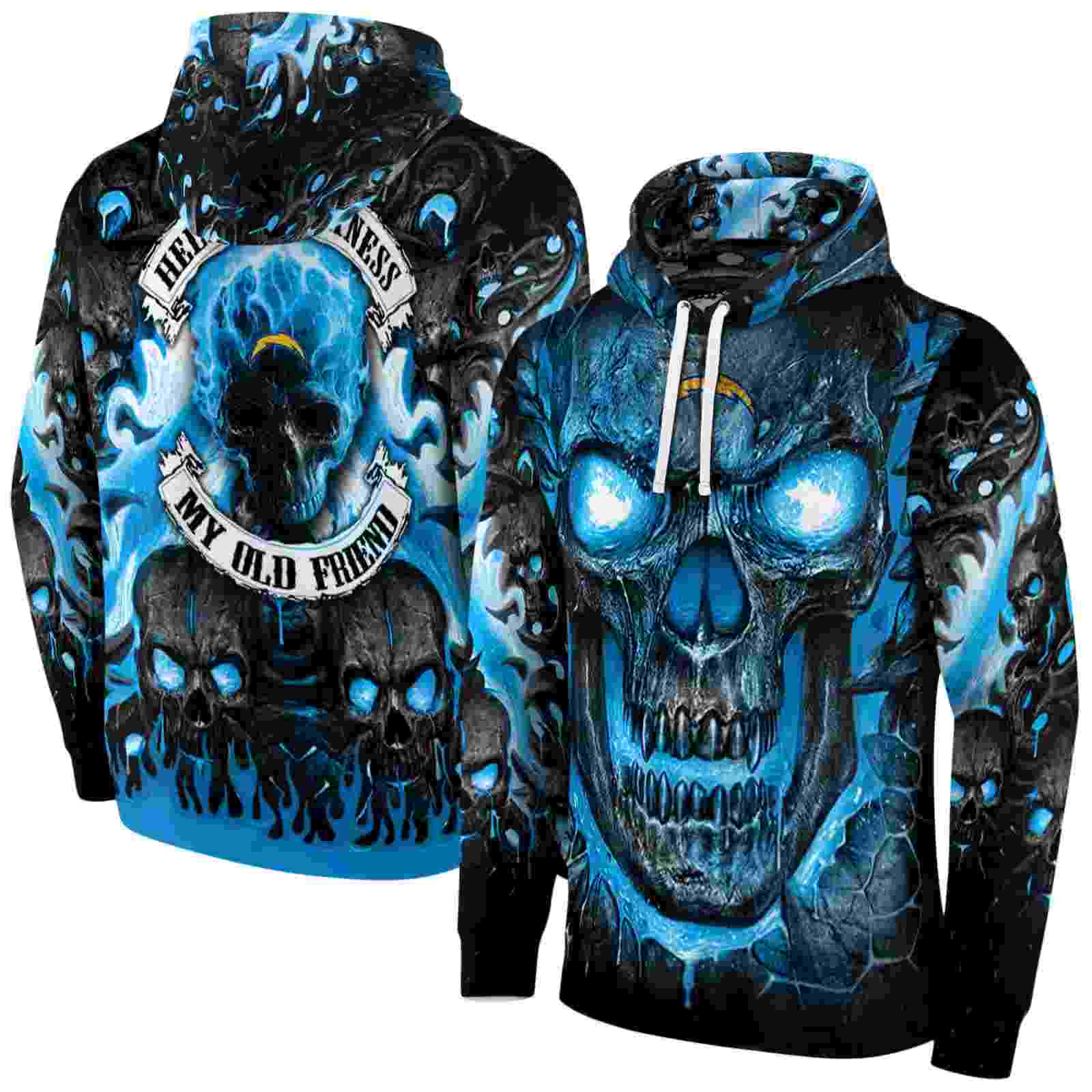 los angeles chargers demonic skull blue black hoodie fashion forward