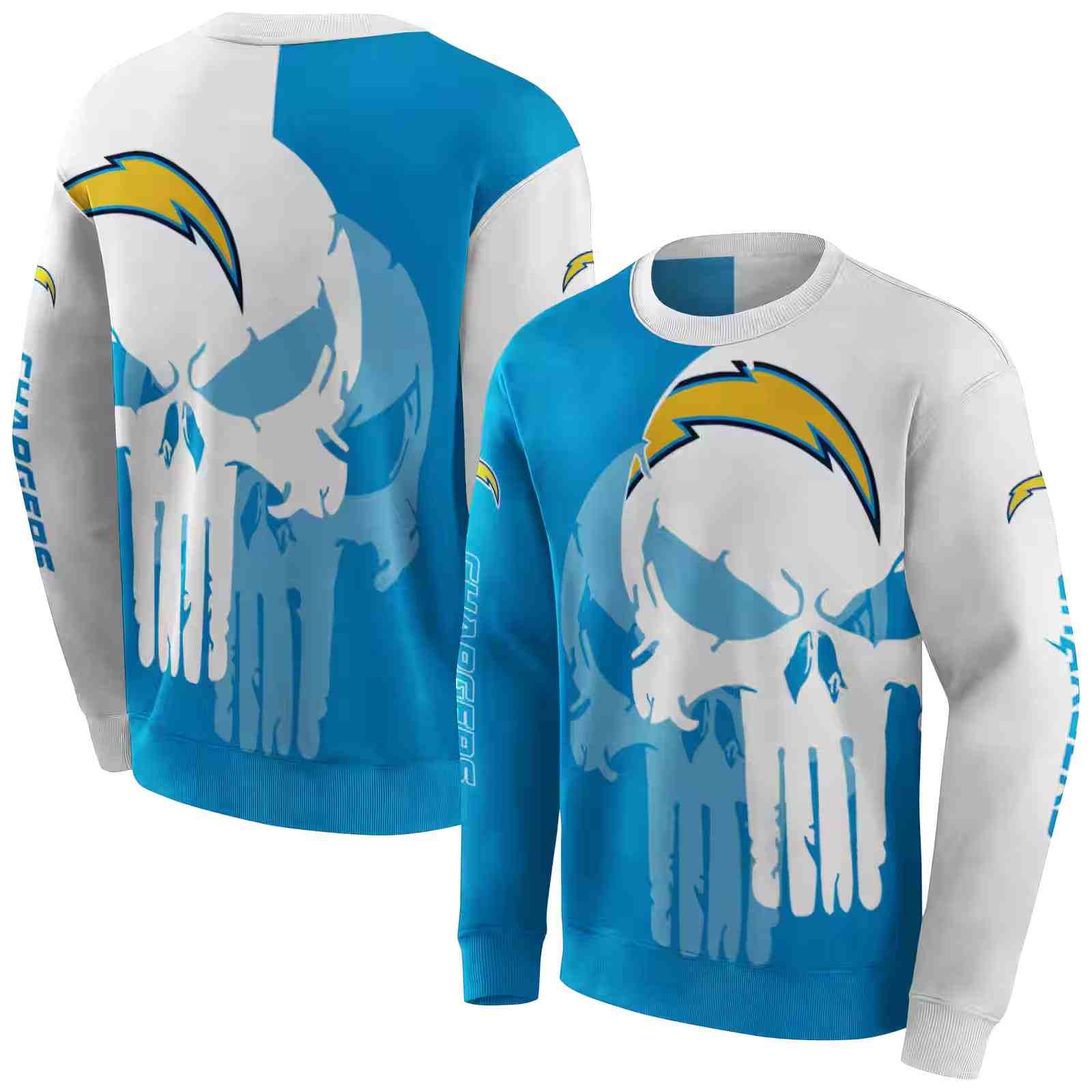 los angeles chargers graphic punisher blue white hoodie premium grade