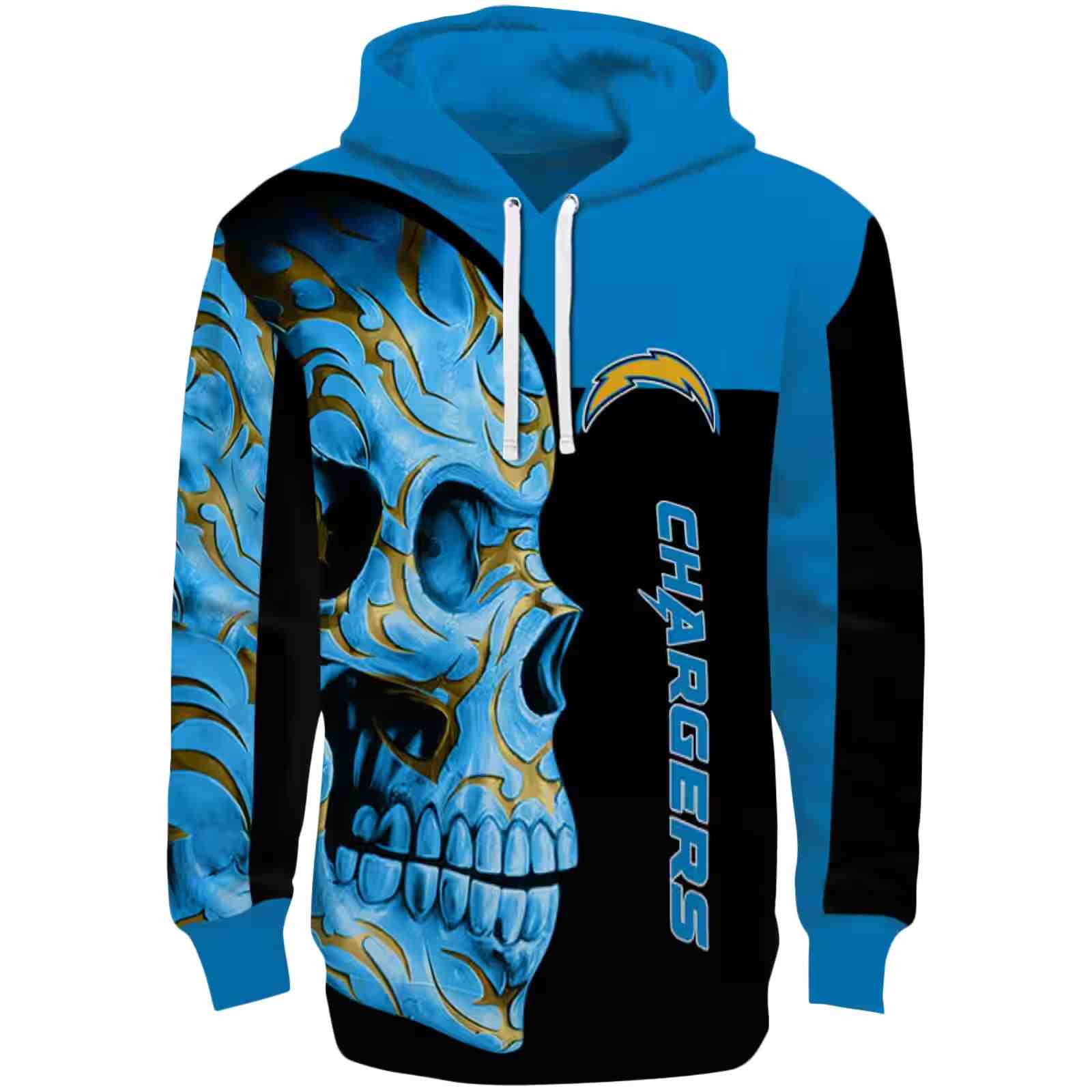 Los Angeles Chargers Skull Motif Blue Black Hoodie