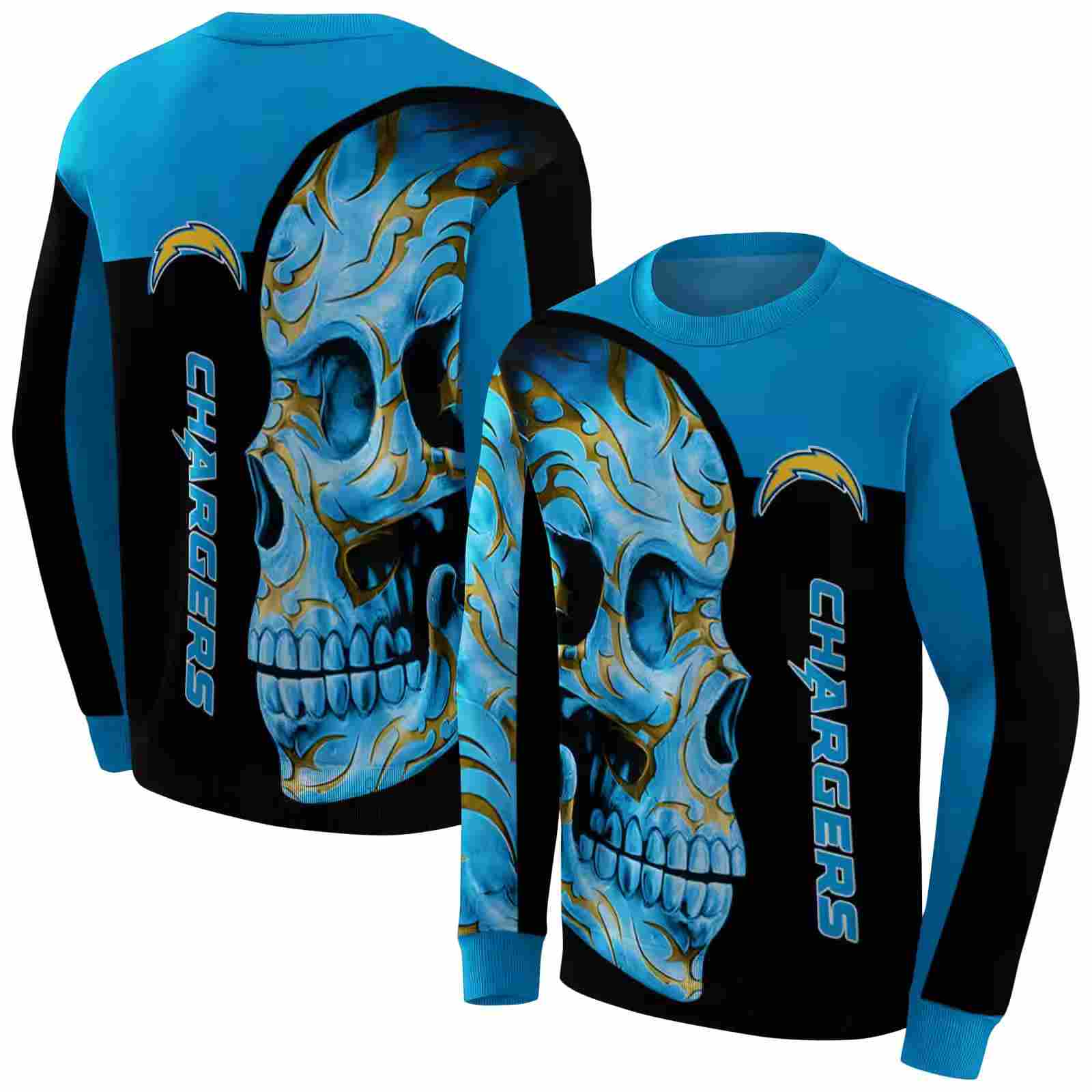 los angeles chargers skull motif blue black hoodie premium grade