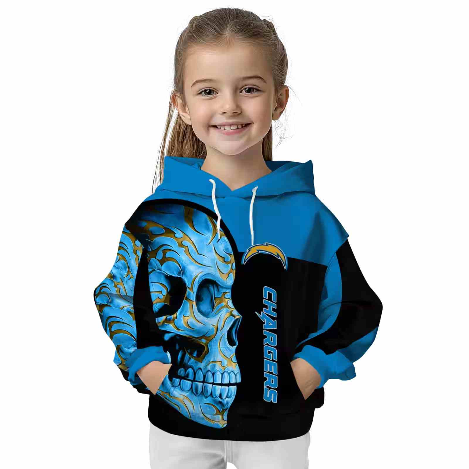 los angeles chargers skull motif blue black hoodie top rated