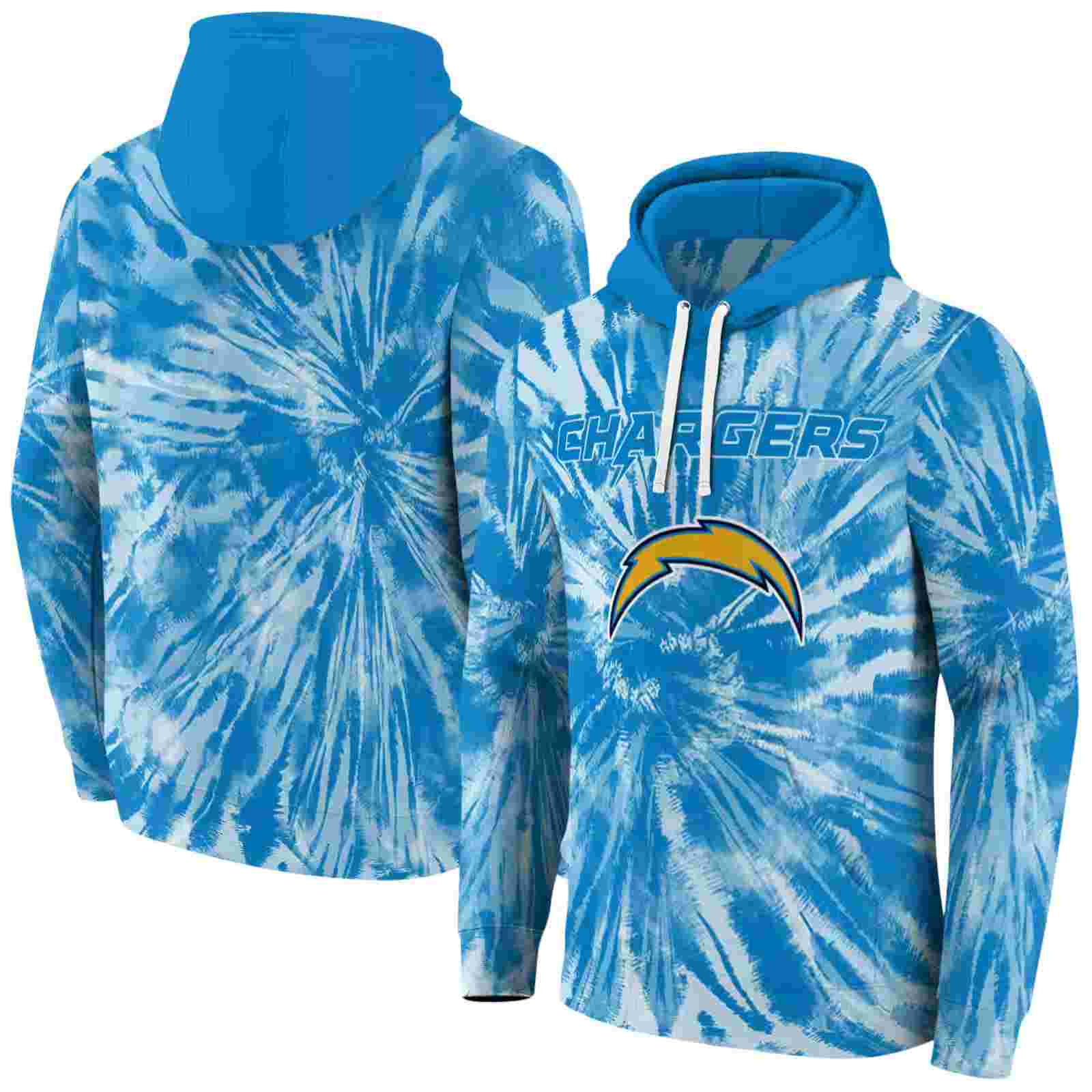 los angeles chargers tie dye pattern blue hoodie fashion forward