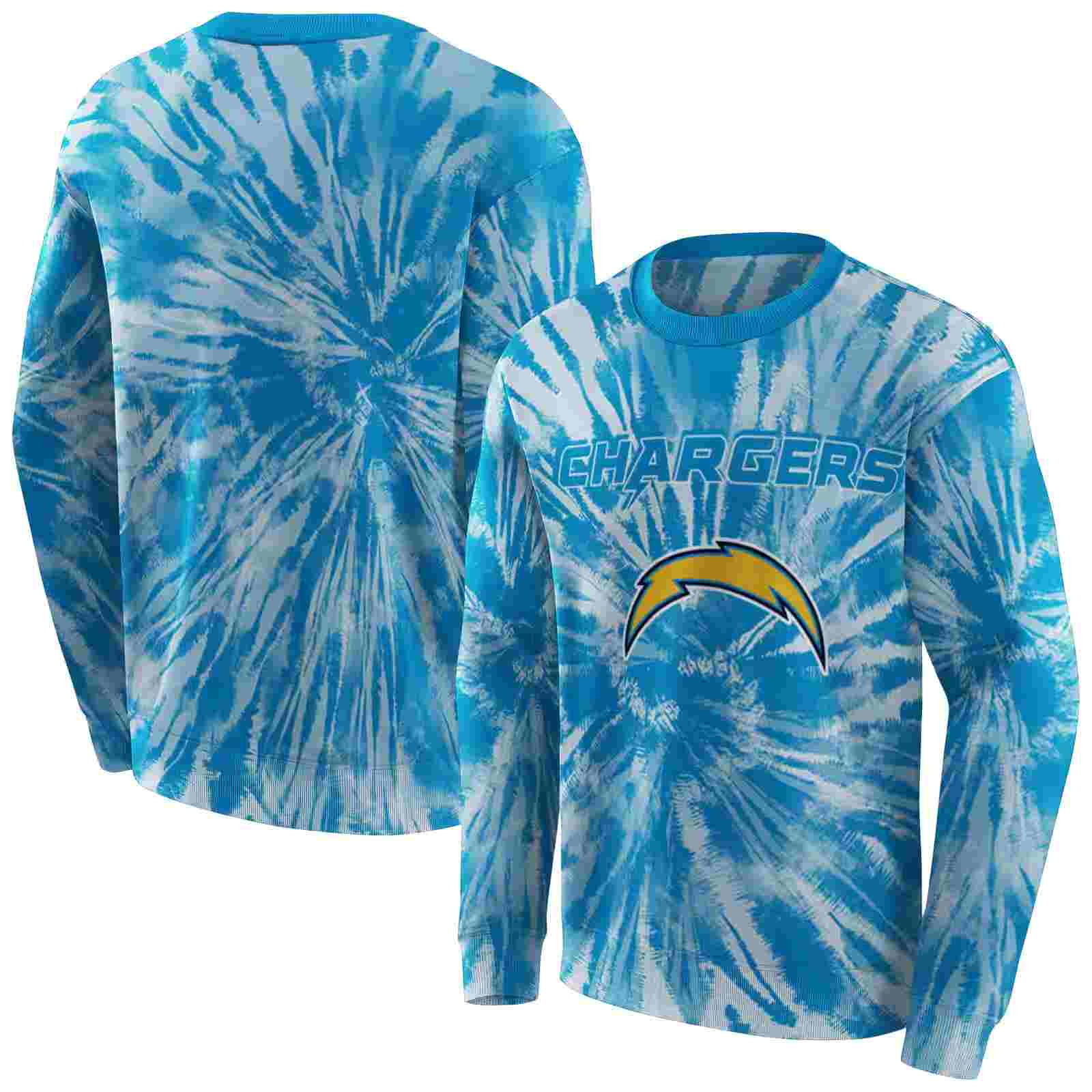 los angeles chargers tie dye pattern blue hoodie premium grade