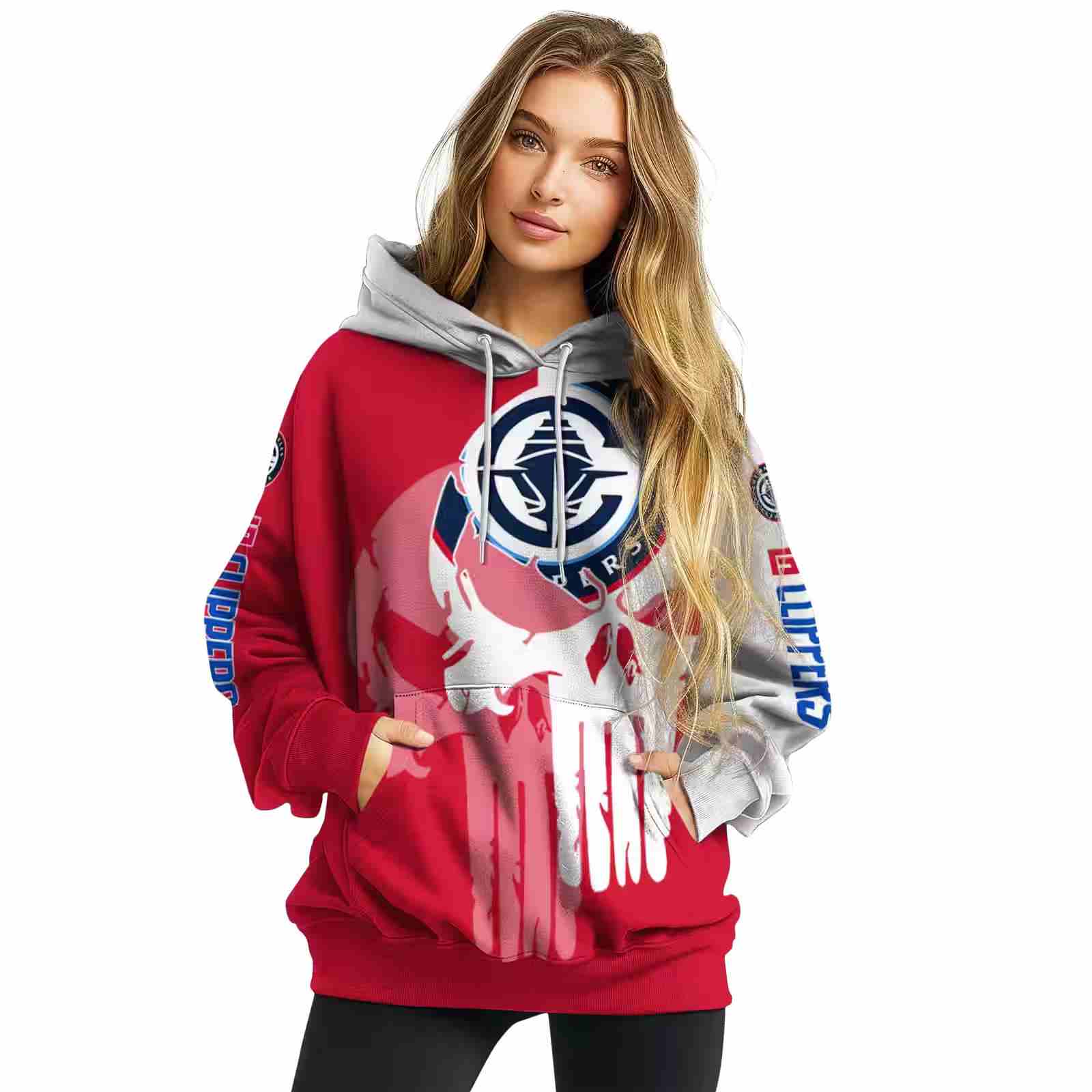 los angeles clippers graphic punisher red white hoodie high quality