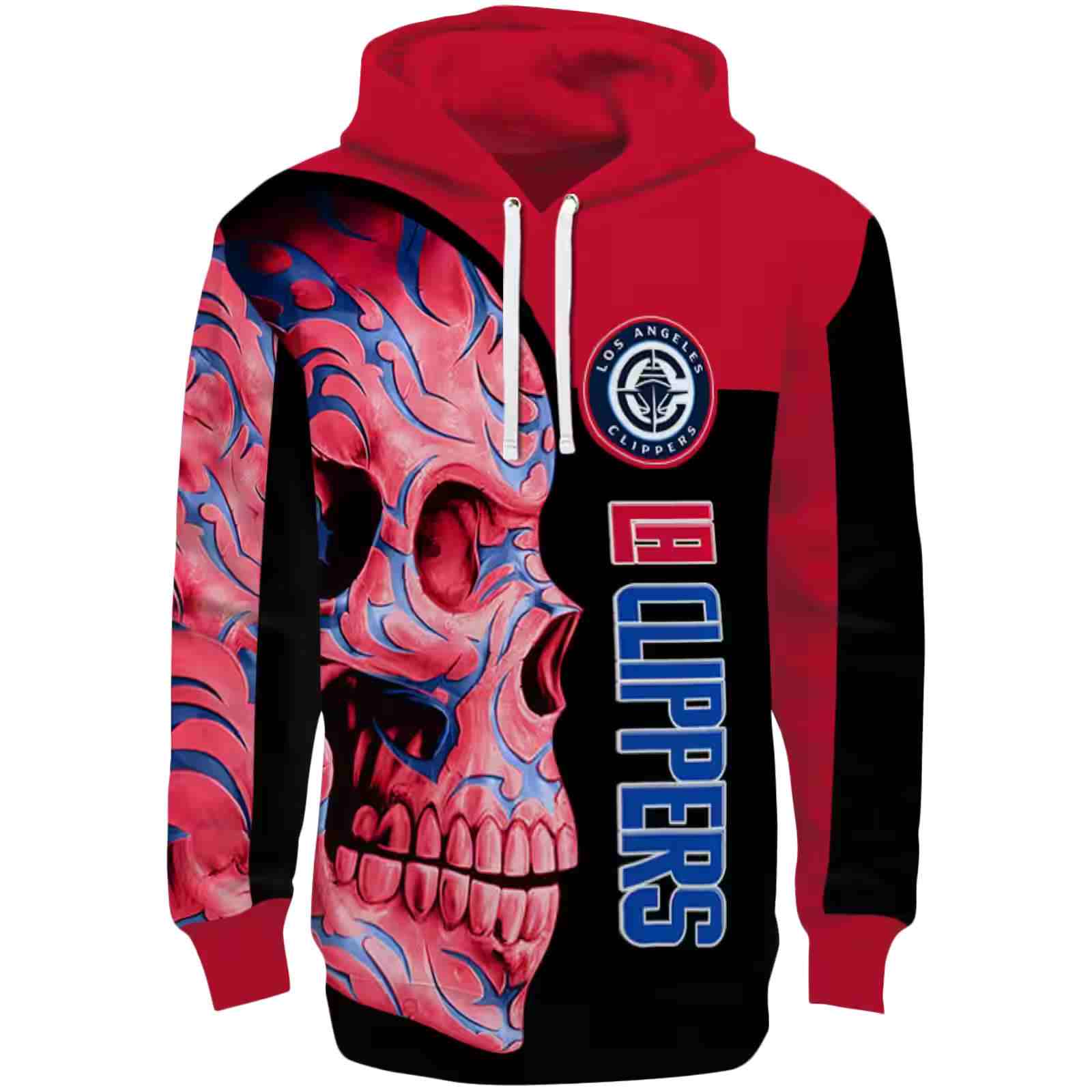 Los Angeles Clippers Skull Motif Red Black Hoodie