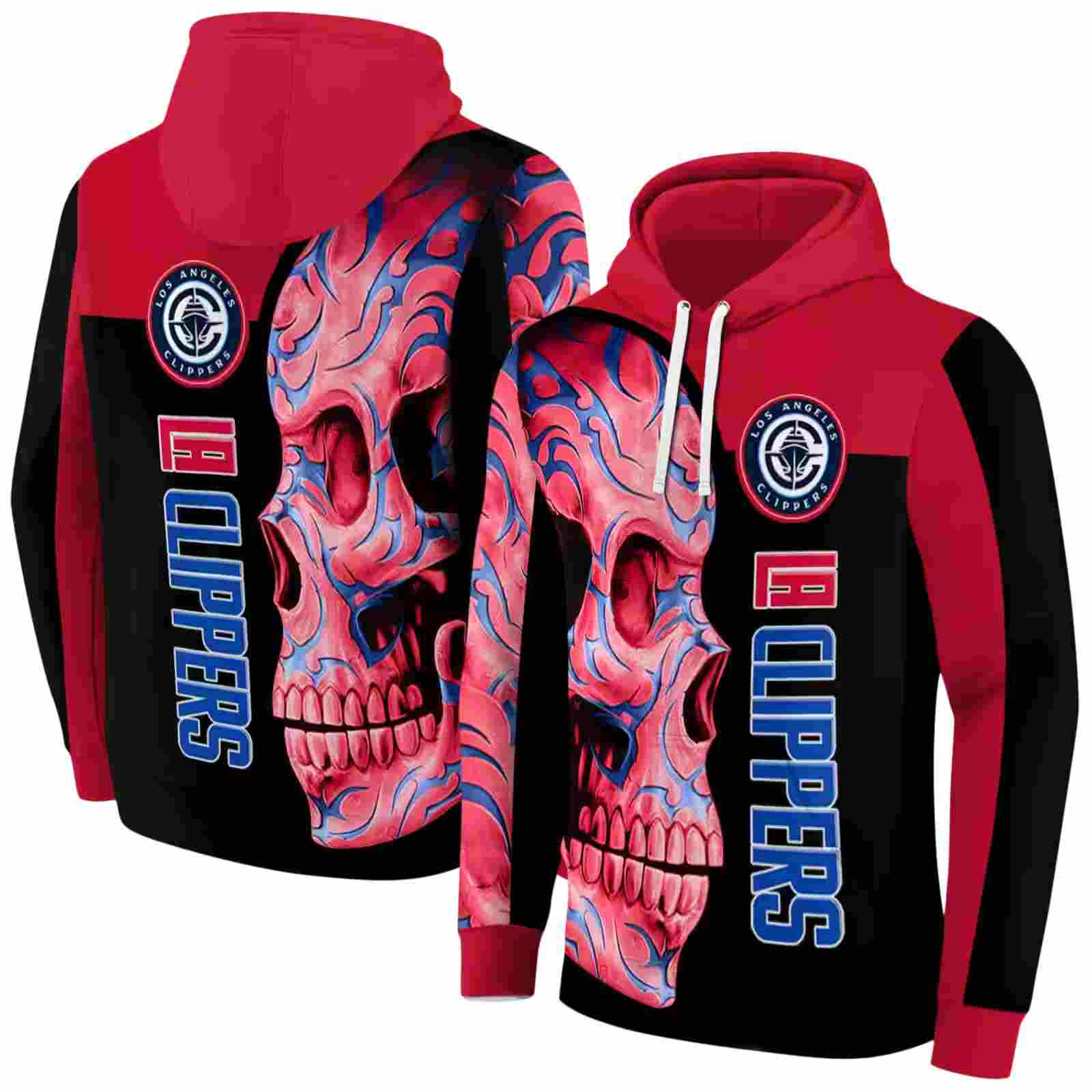 los angeles clippers skull motif red black hoodie fashion forward