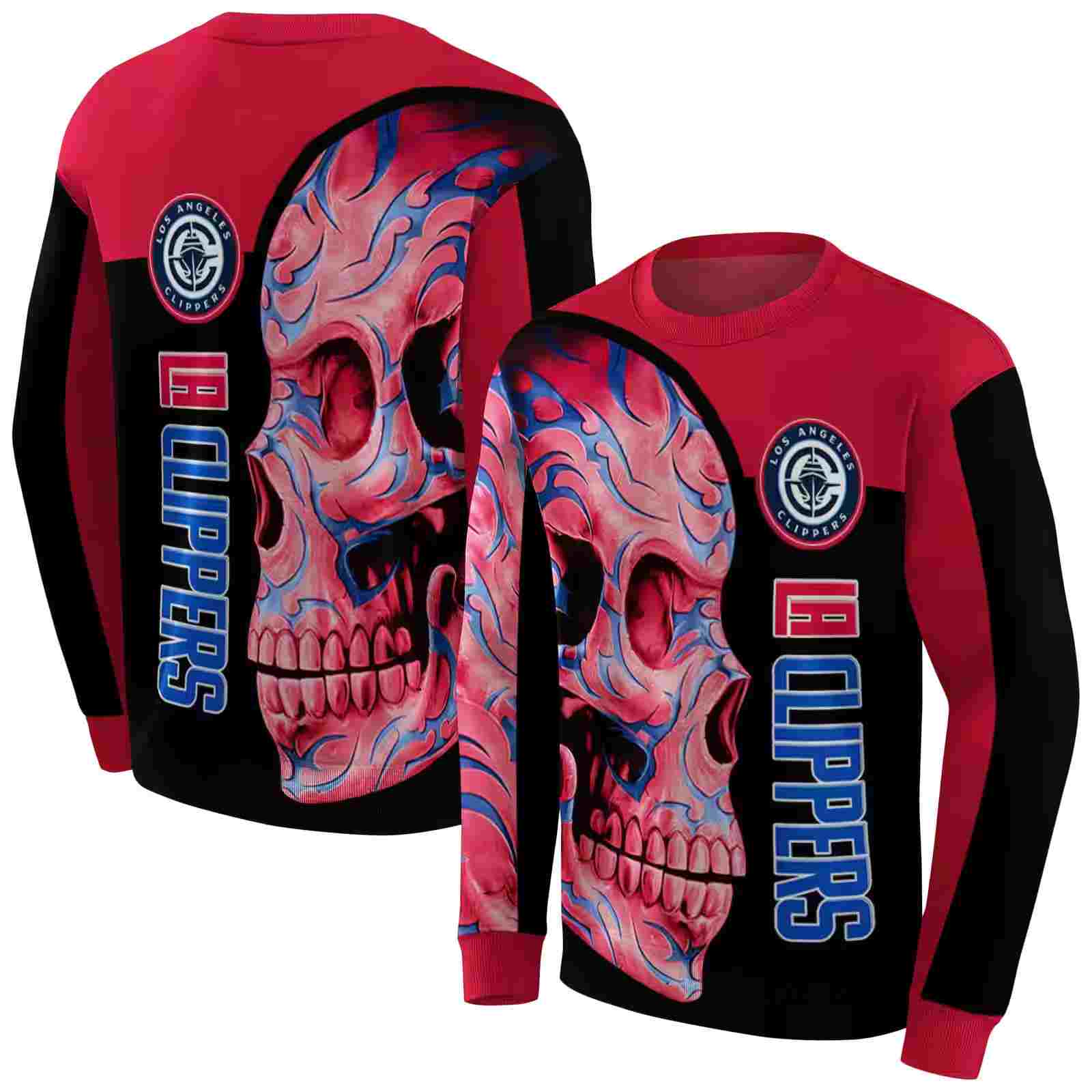 los angeles clippers skull motif red black hoodie premium grade