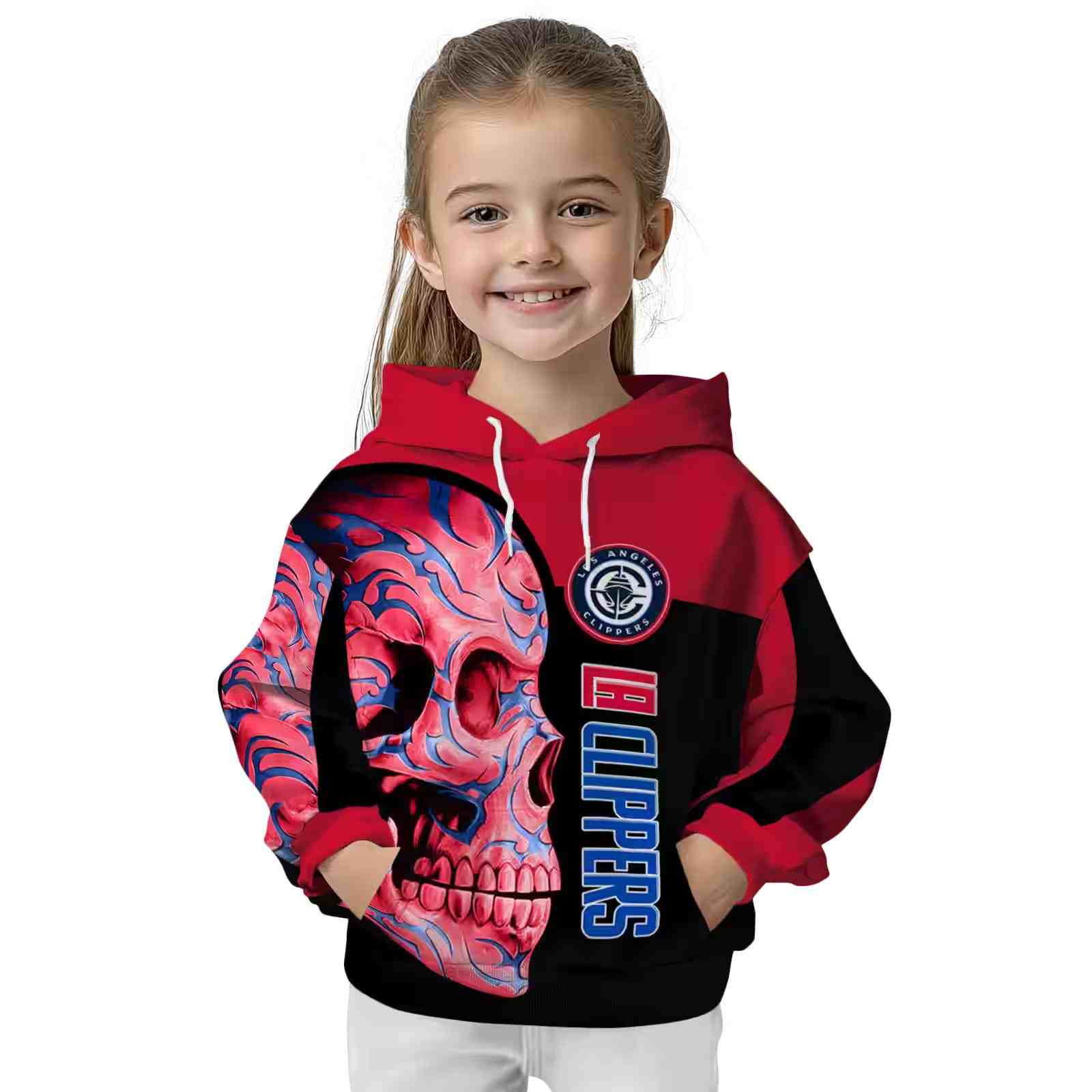 los angeles clippers skull motif red black hoodie top rated